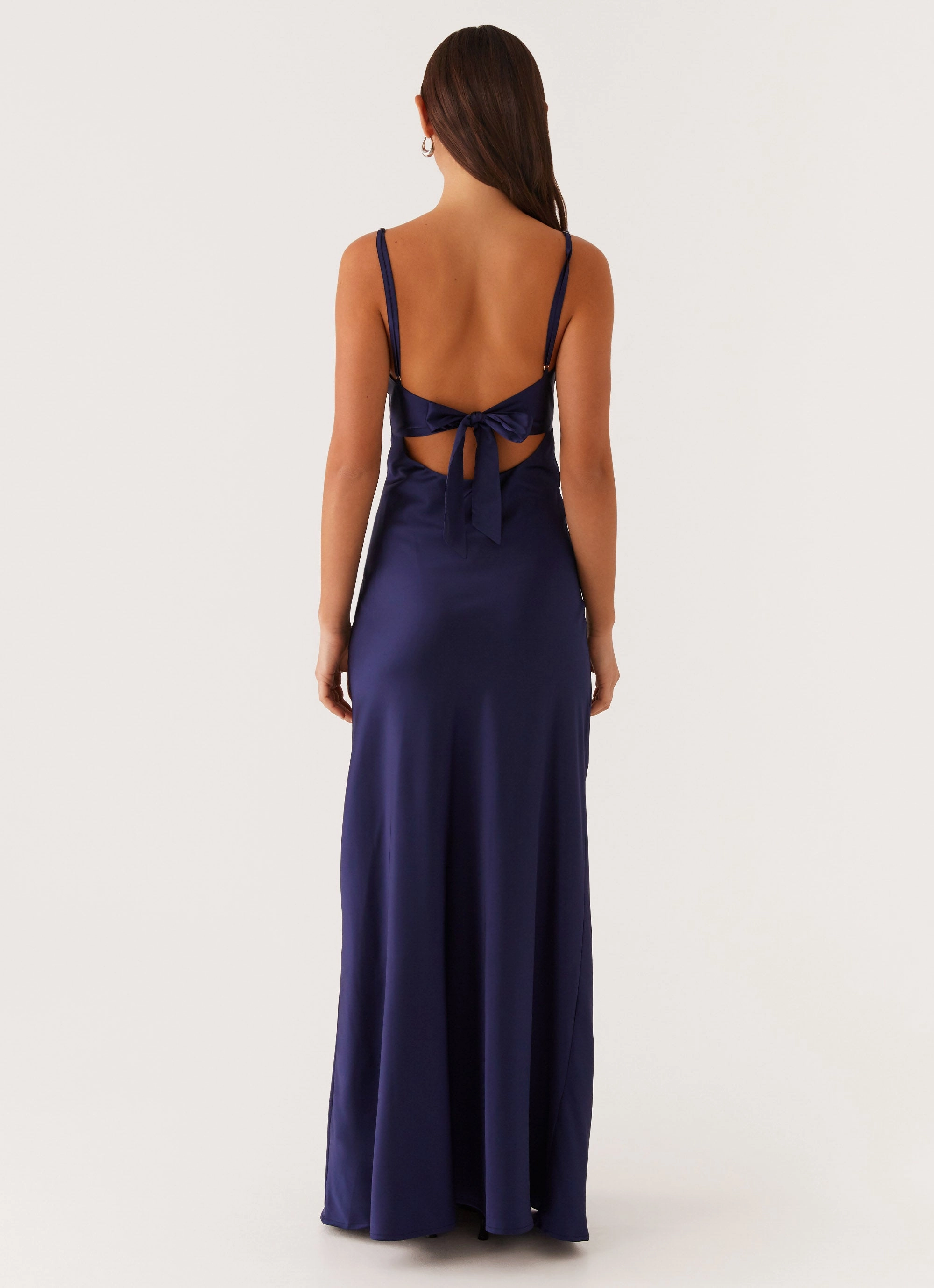 Daily Ready Puff-Sleeve Flora Satin Maxi Dress - Navy