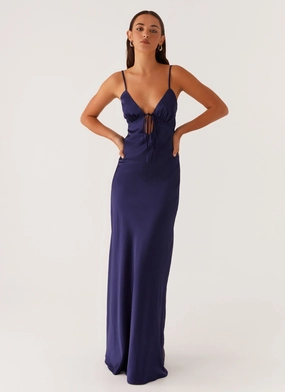 Flora Satin Maxi Dress - Navy Satin Soft