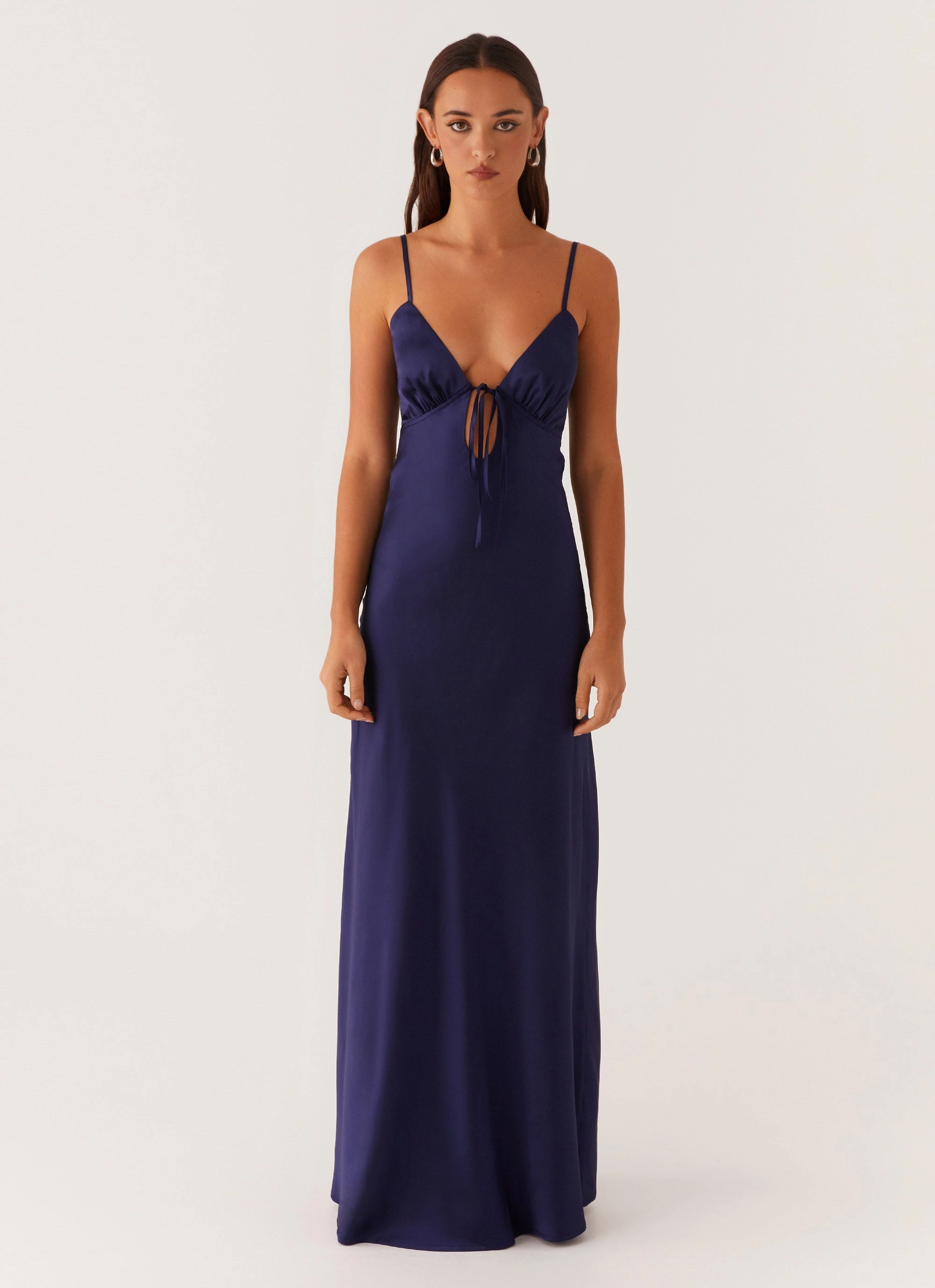 Smooth Look Flora Satin Maxi Dress - Navy