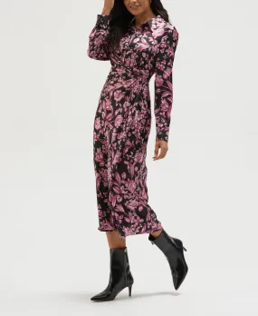 Floral Print Gathered Popover Midi Dress Easy Going Chill Lines