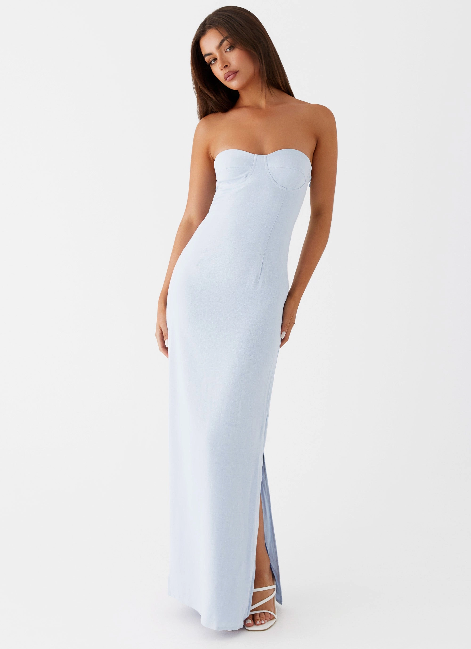 Elegant Fabric Esra Linen Strapless Maxi Dress - Blue