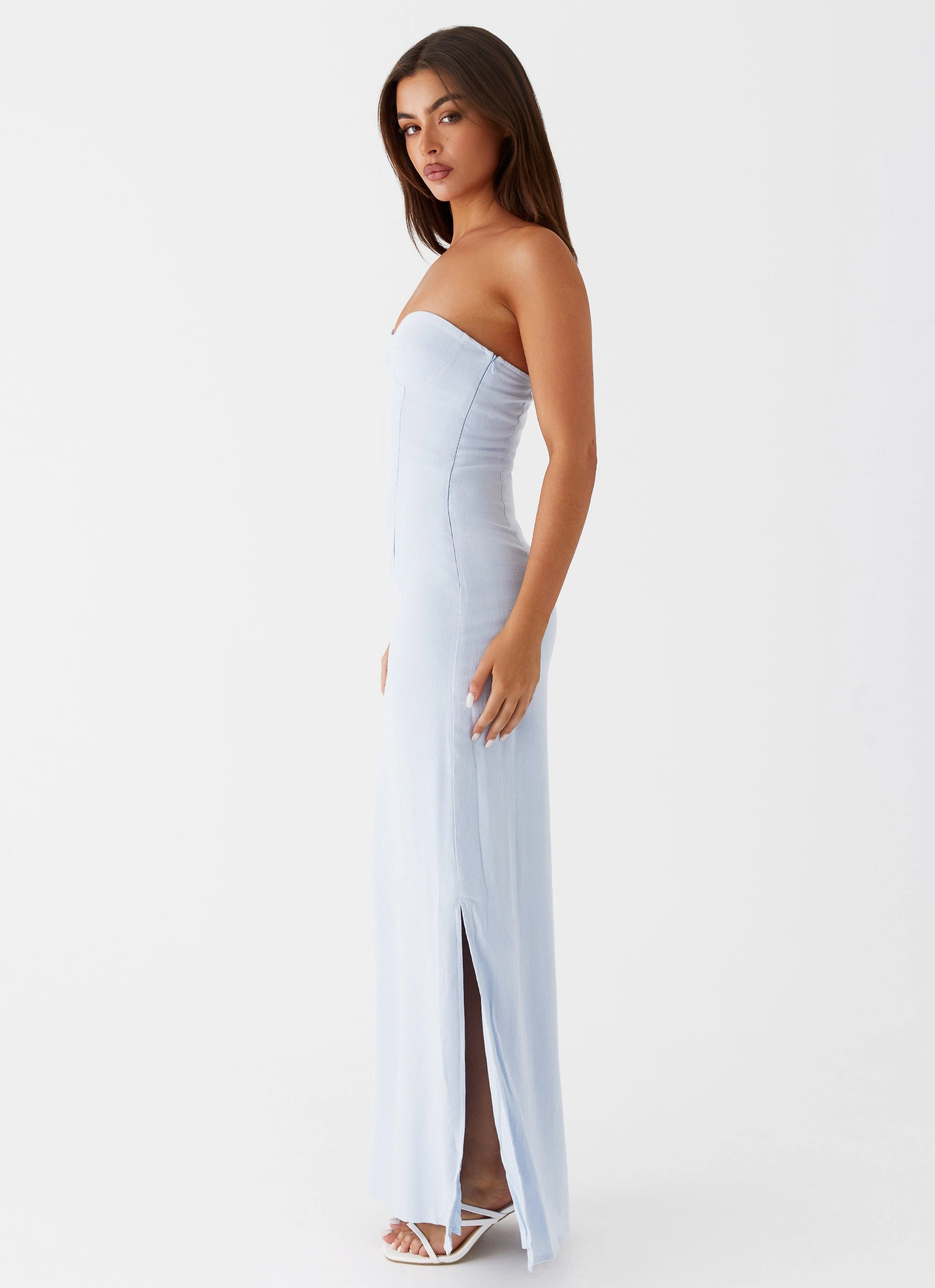 Esra Linen Strapless Maxi Dress - Blue Delicate Details