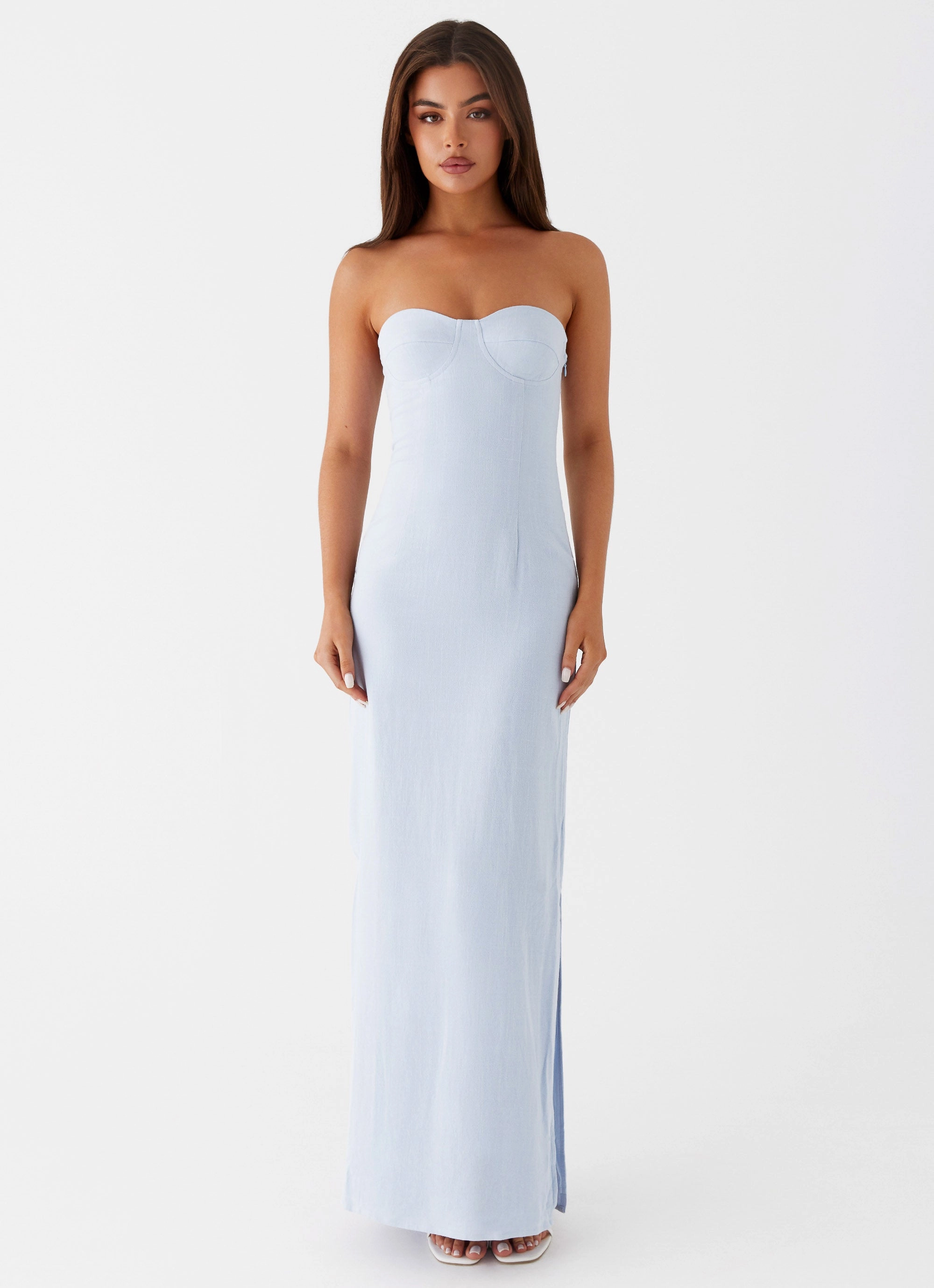 Esra Linen Strapless Maxi Dress - Blue monochrome