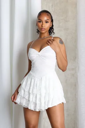 Pocket-Detail Akemi Floral Lace Ruffle Mini Dress