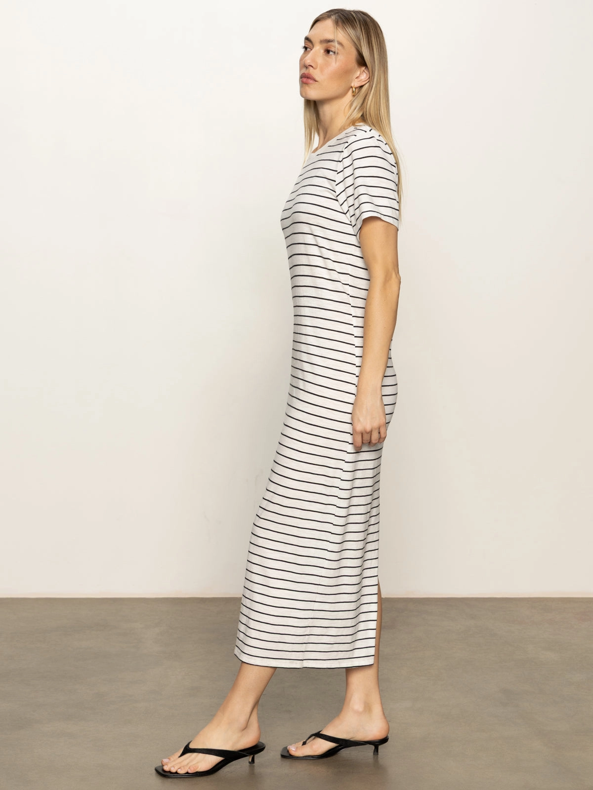 Perfect Tee Maxi Dress Chalk Black Stripe anti static coating Buttery Soft Feel