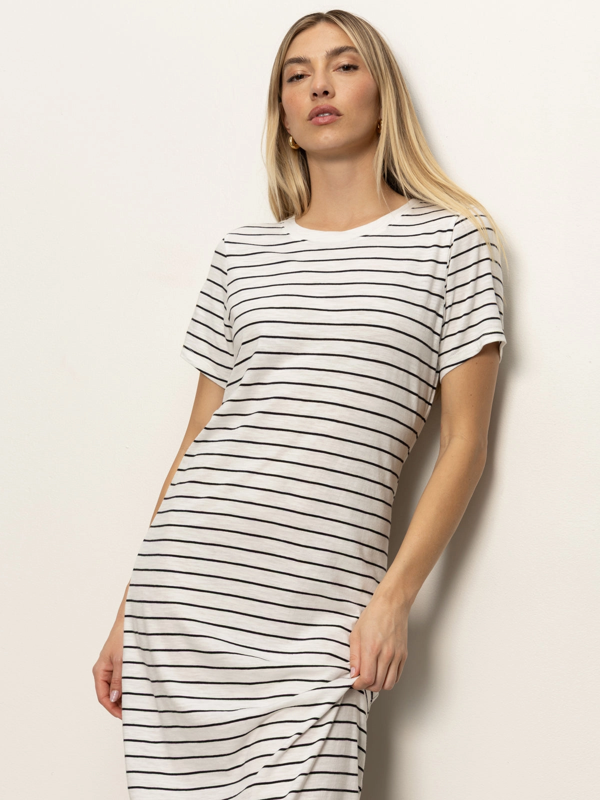 Perfect Tee Maxi Dress Chalk Black Stripe Quick Release Fastener