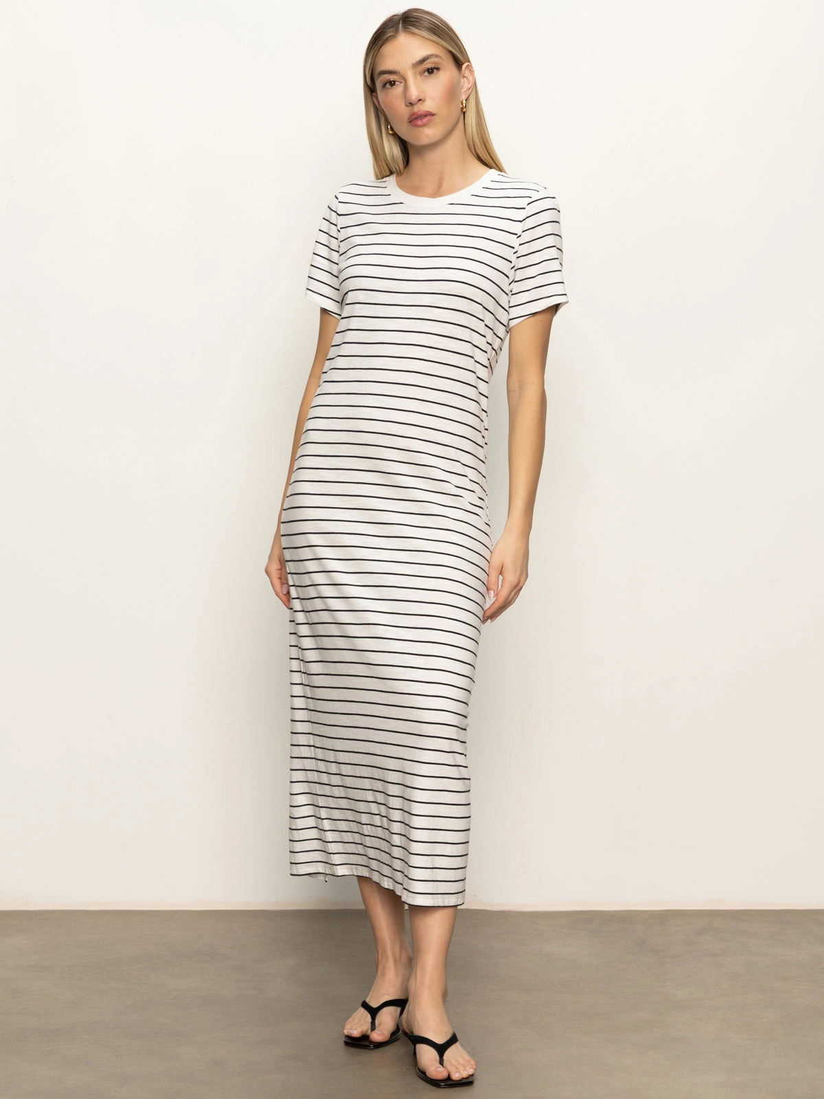 Layered Collar Design Adaptive Waistband Perfect Tee Maxi Dress Chalk Black Stripe