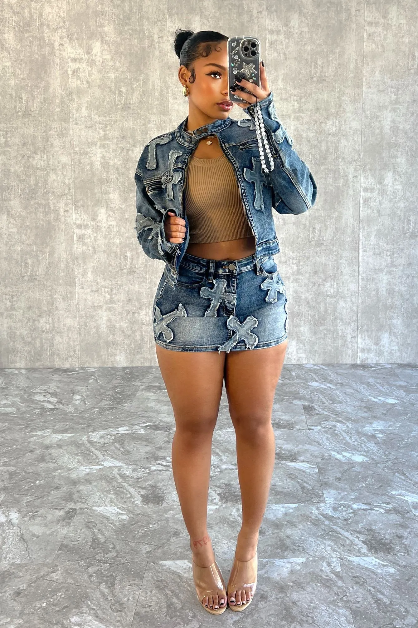 Cross Your Mind Denim Mini Skirt Move Comfort