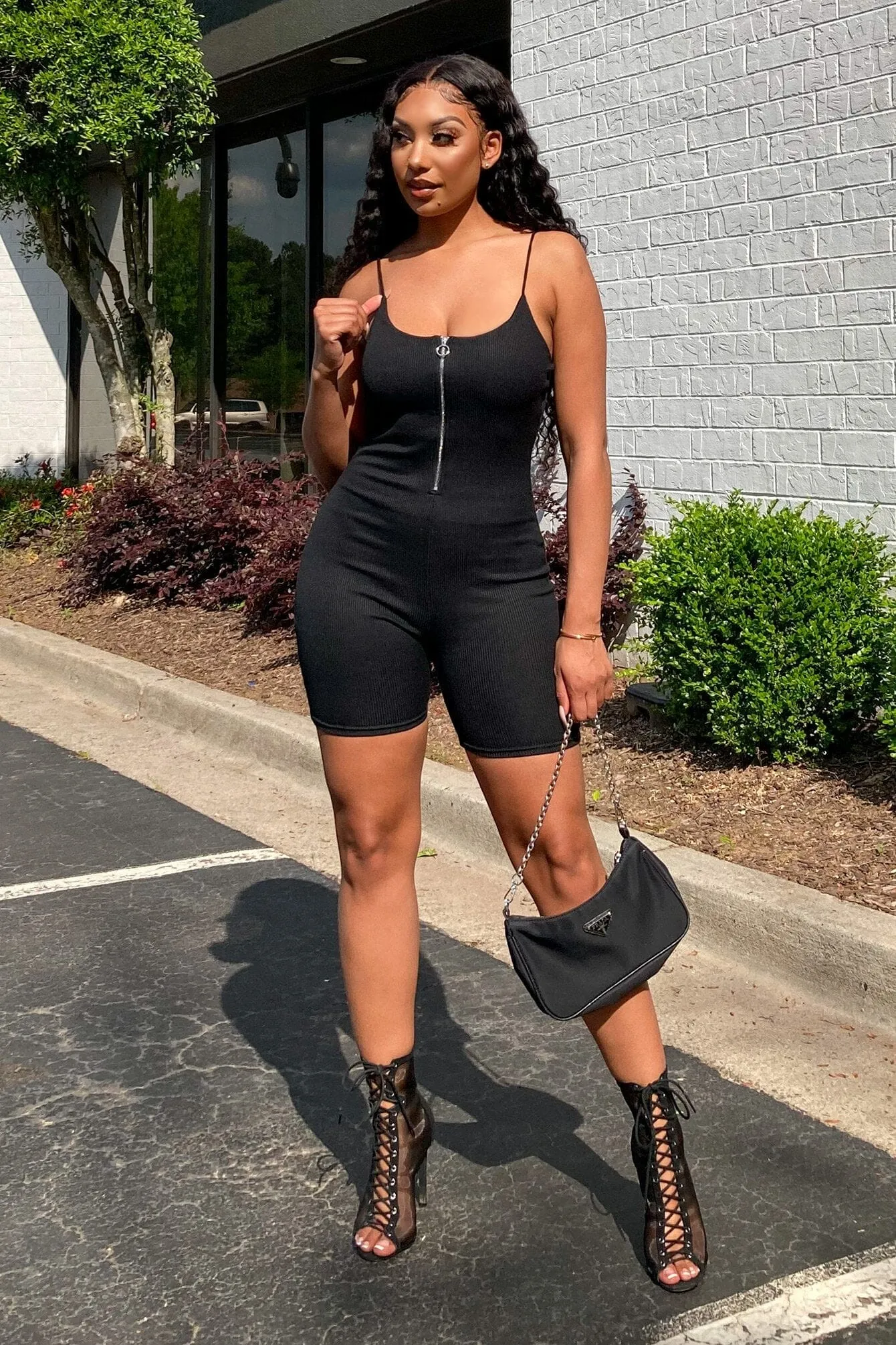 Follow My Rules Ribbed Zip-Up Cami Romper Daywear Timeless Wear