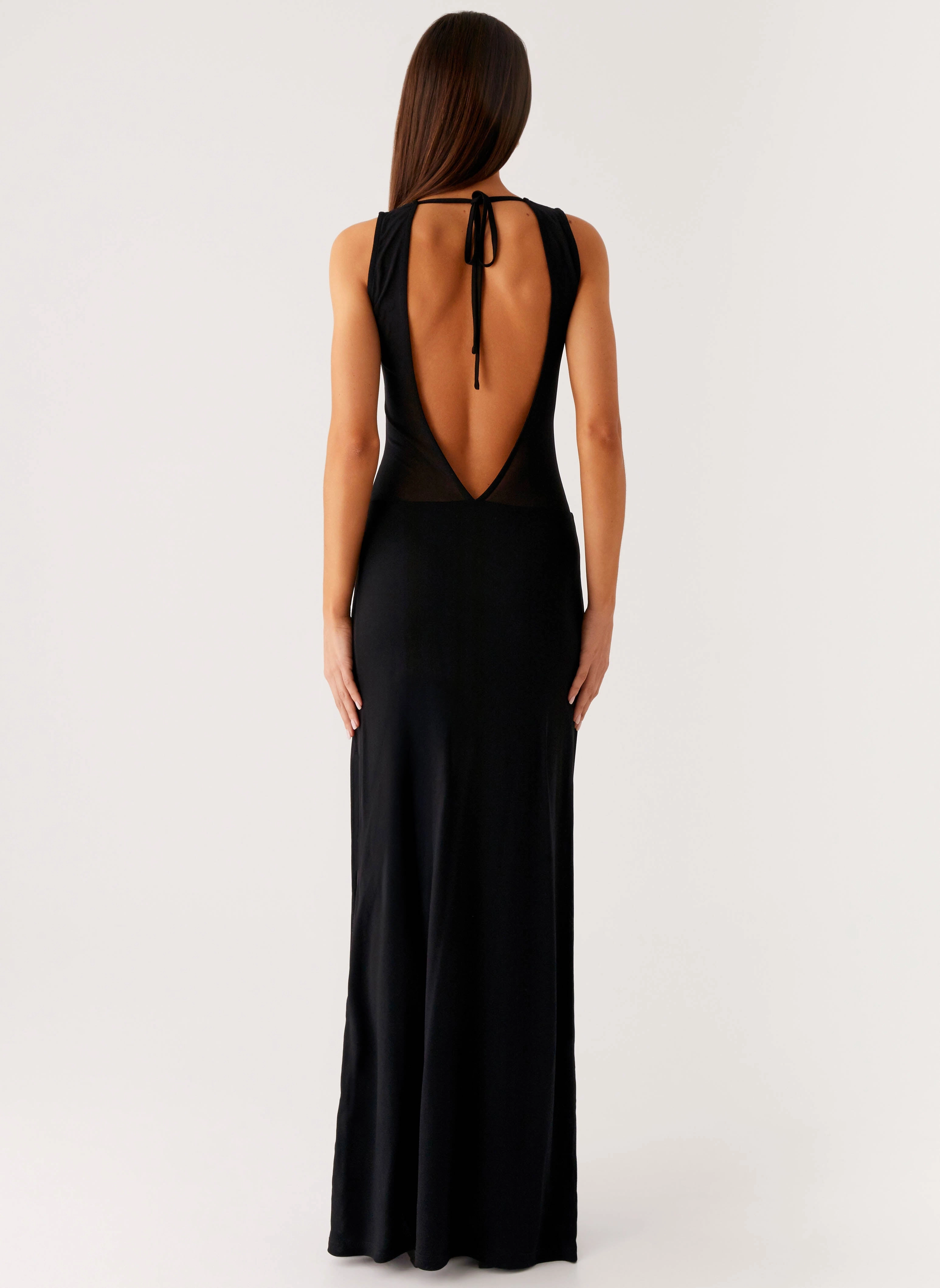 Satin-Edge lyria Mesh Maxi Dress - Black