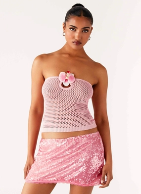 Anti Static Cloth Blend Convertible Style Galia Crochet Top - Pink