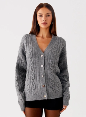 Frawley Cable Knit Cardigan - Grey Abrasion Resistant Surface