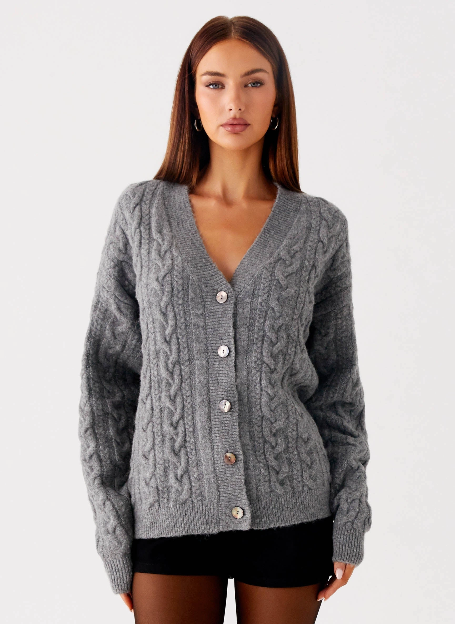 Frawley Cable Knit Cardigan - Grey Abrasion Resistant Surface