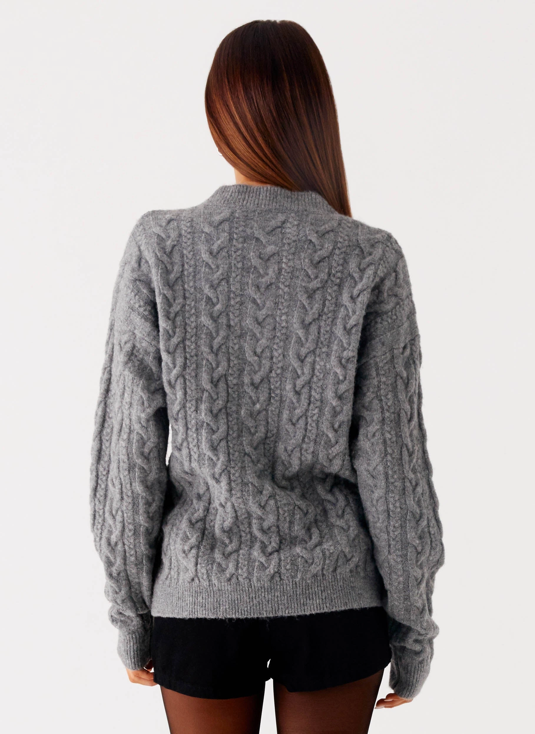 Frawley Cable Knit Cardigan - Grey Non Bulky Insulation