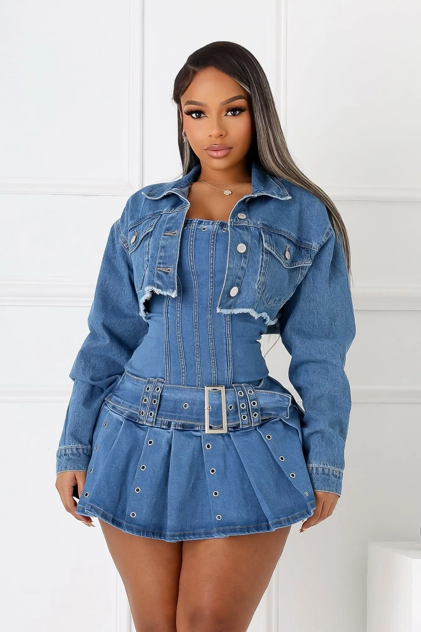 Frayline Denim Crop Jacket Rolled Hem Finish SoftTouch