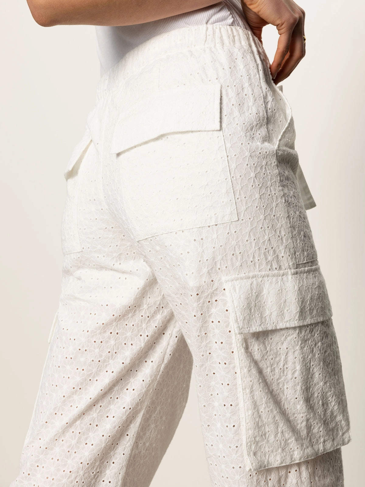 Free Time Eyelet Semi High Rise Pant Bleached White EasyCare Material AntiSlipGrip