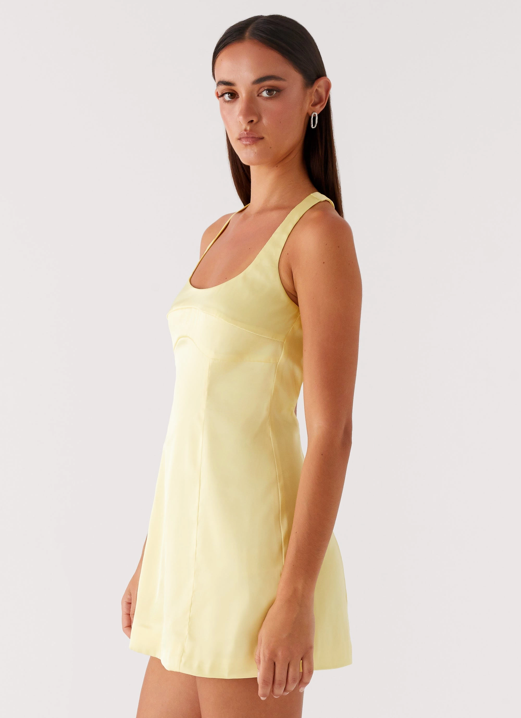Freefall Satin Mini Dress - Yellow Layered-Sleeve