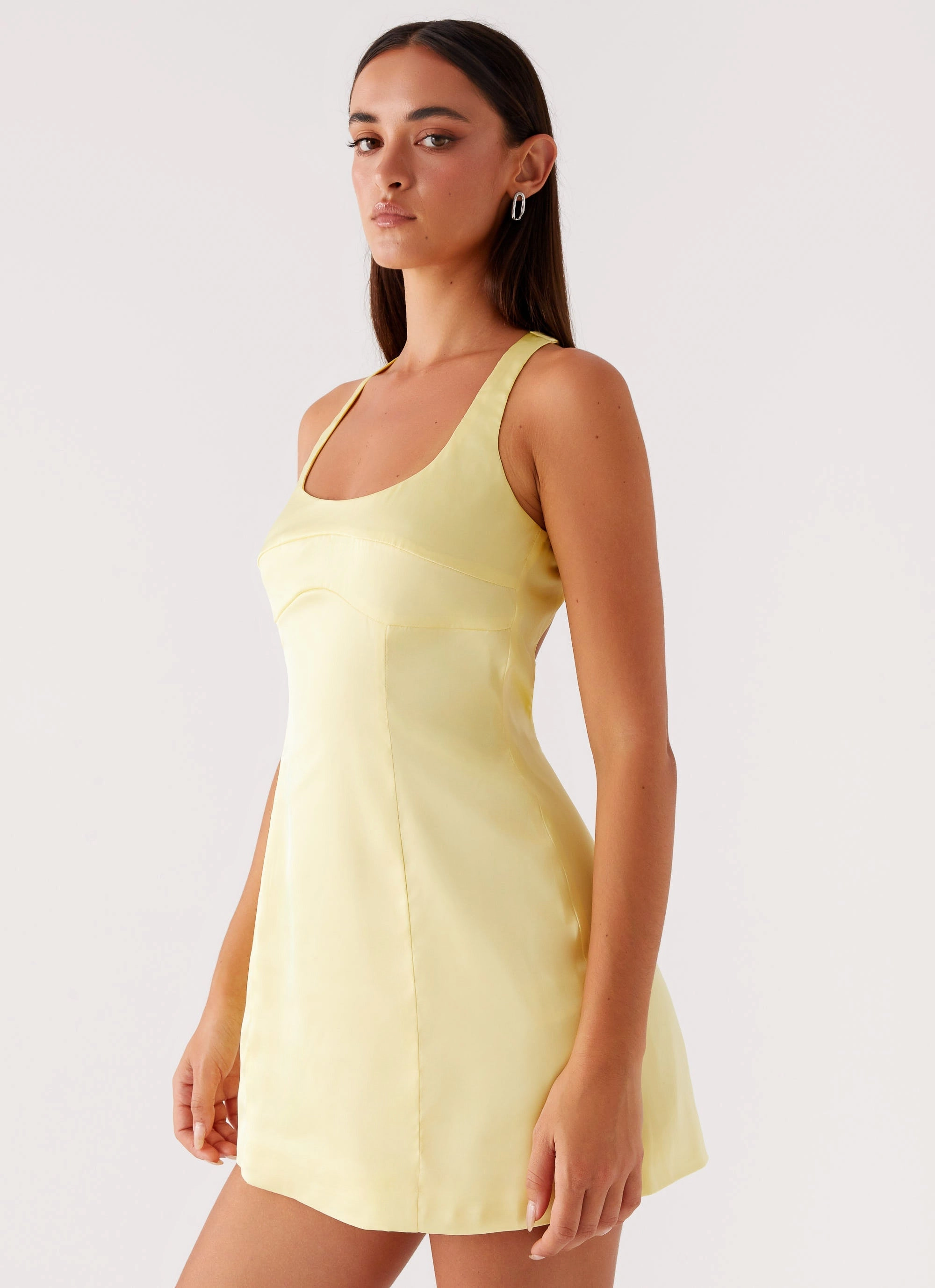 Freefall Satin Mini Dress - Yellow Kimono-Sleeve