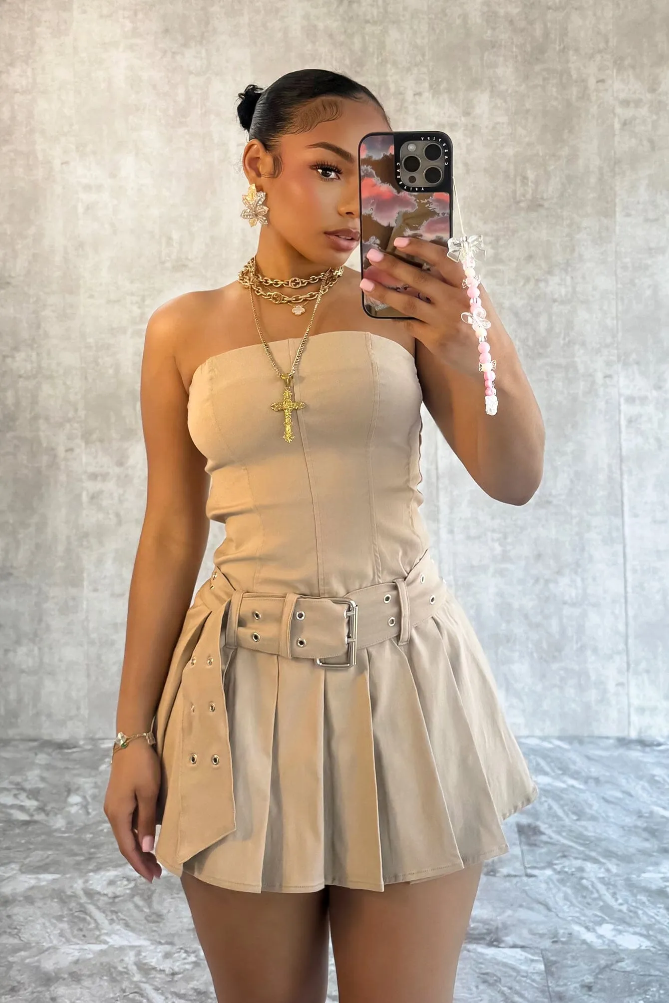 Timeless-Classic Vibe Check Tube Pleated Mini Dress