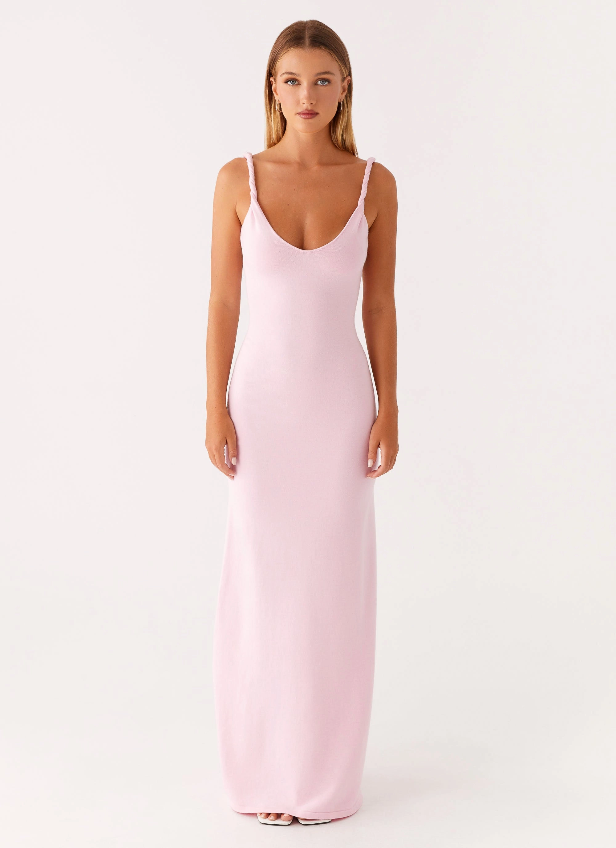 Anastasia Maxi Dress - Pink High Hemline