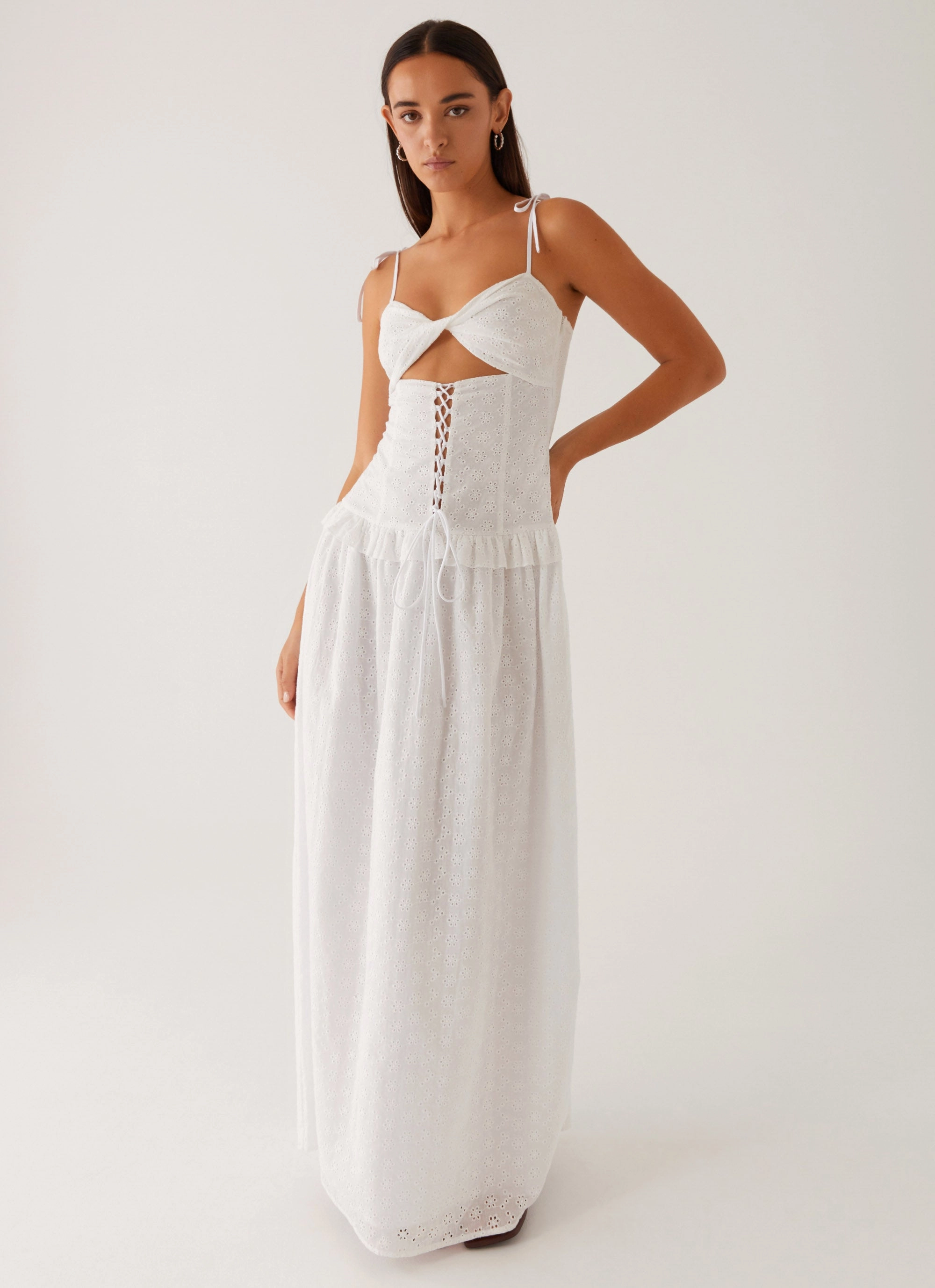 Unique Print Natural Drape Reveria Twist Maxi Dress - Ivory
