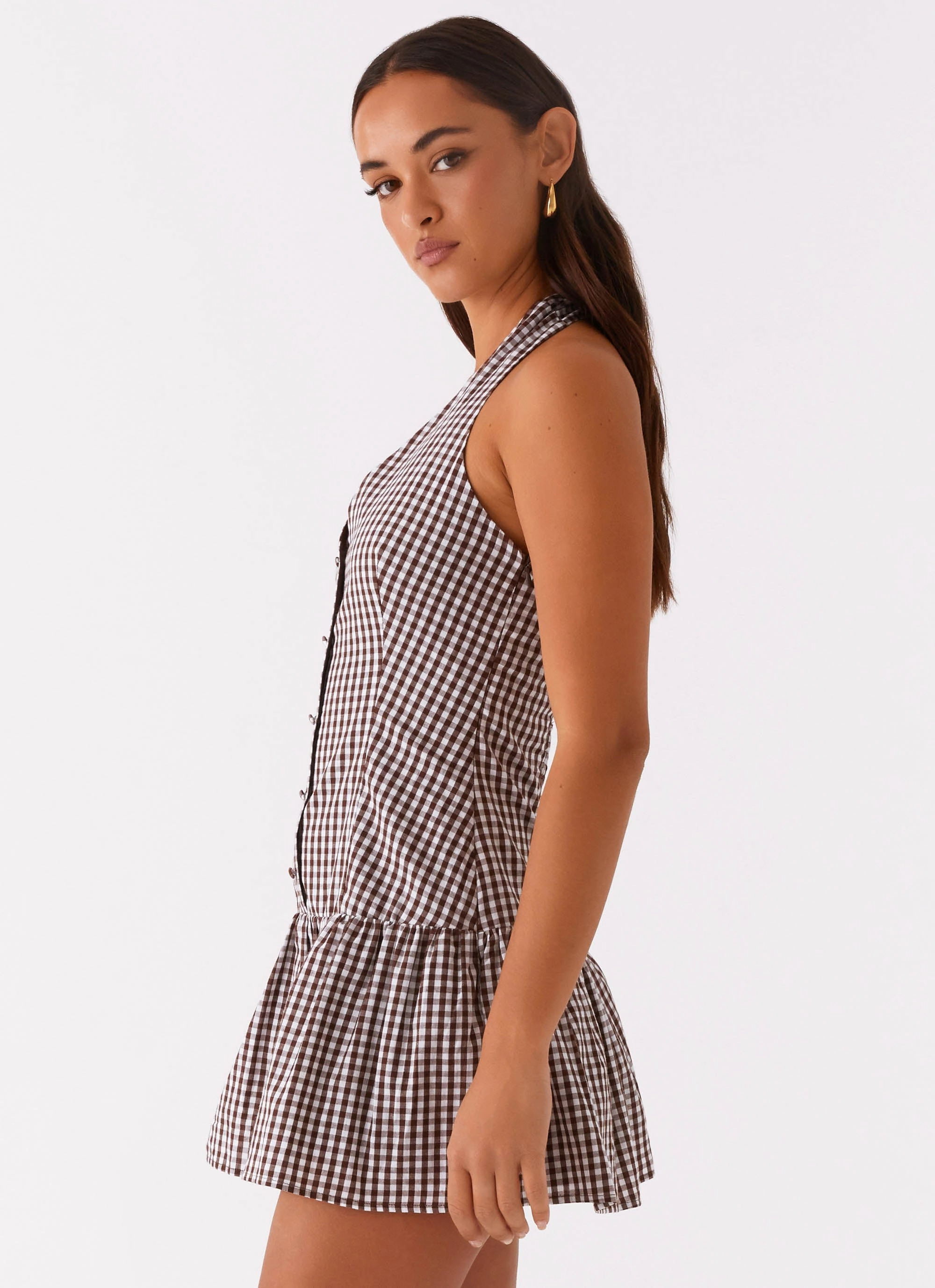 New Look Shirred Halter Mini Dress - Chocolate Gingham Outfit Diary