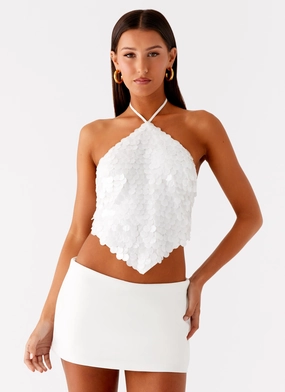 Minimalist Aesthetic Tijana Beaded Halter Top - Ivory