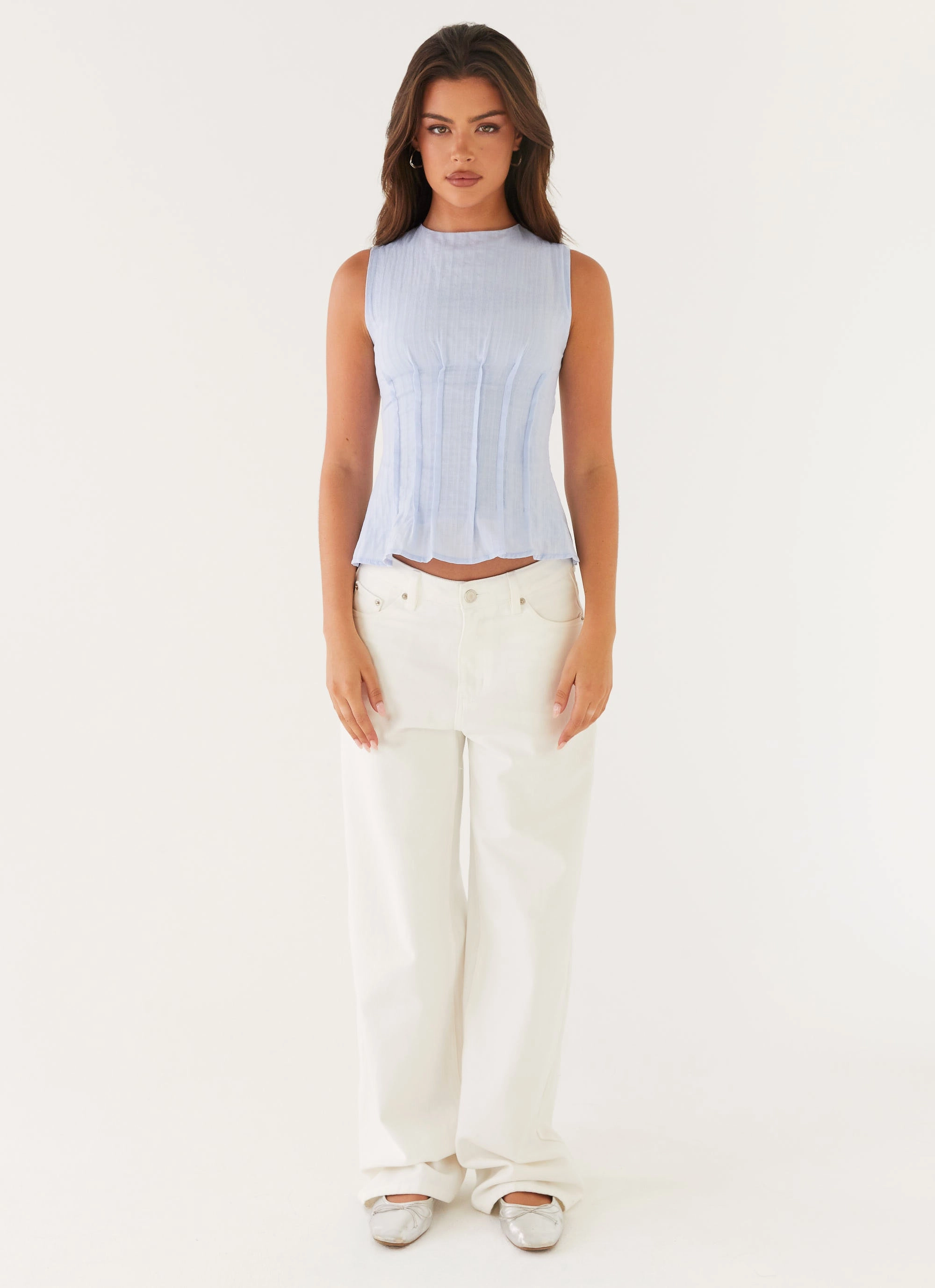 Franco Tie Back Top - Blue Casual Fit Breathable Knit Fabric