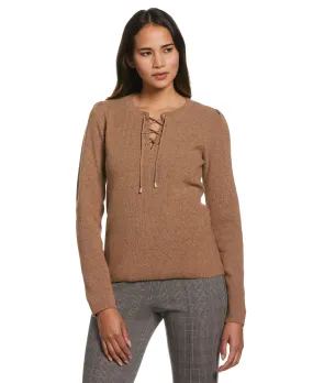 Pocket Reinforcement Front Lace-Up Sweater