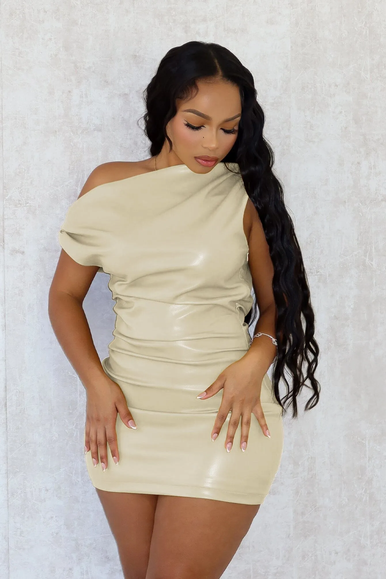 My Gosh PU Unbalanced Mini Dress Trend Glow Classic Mood