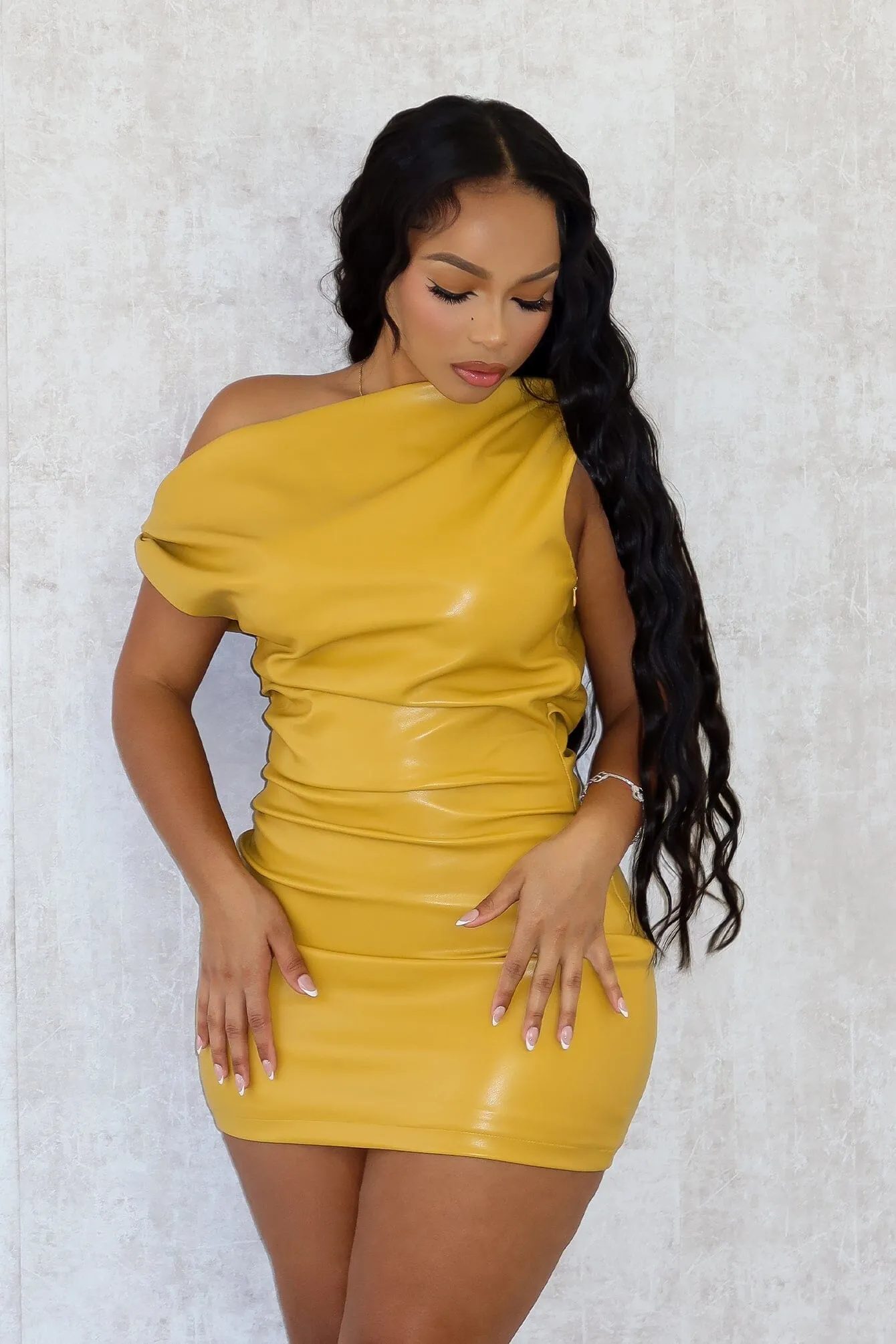 Special-Edition Love Energy My Gosh PU Unbalanced Mini Dress