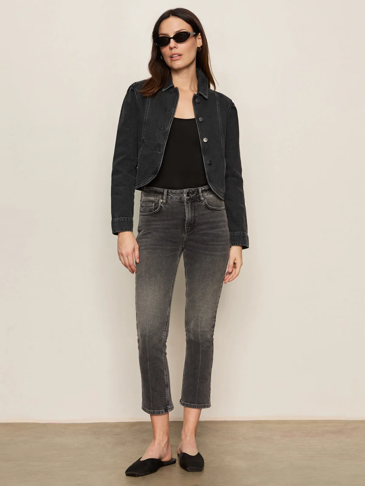 Gripper Waistband OrganicCotton Astra Kick Crop Jean Washed Black Denim