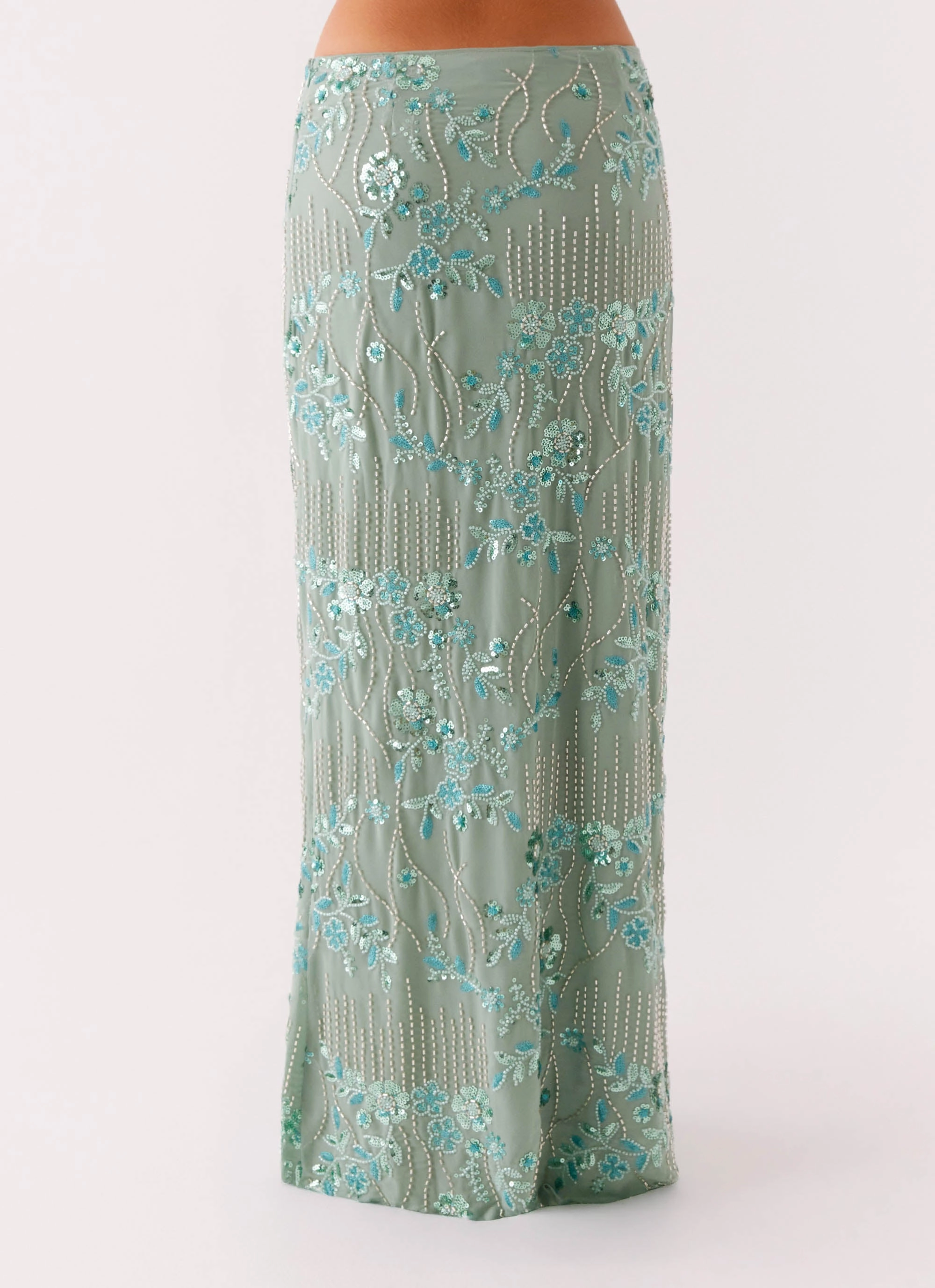 Travel Friendly Soft Tones Corinna Low Rise Sequin Maxi Skirt - Mint