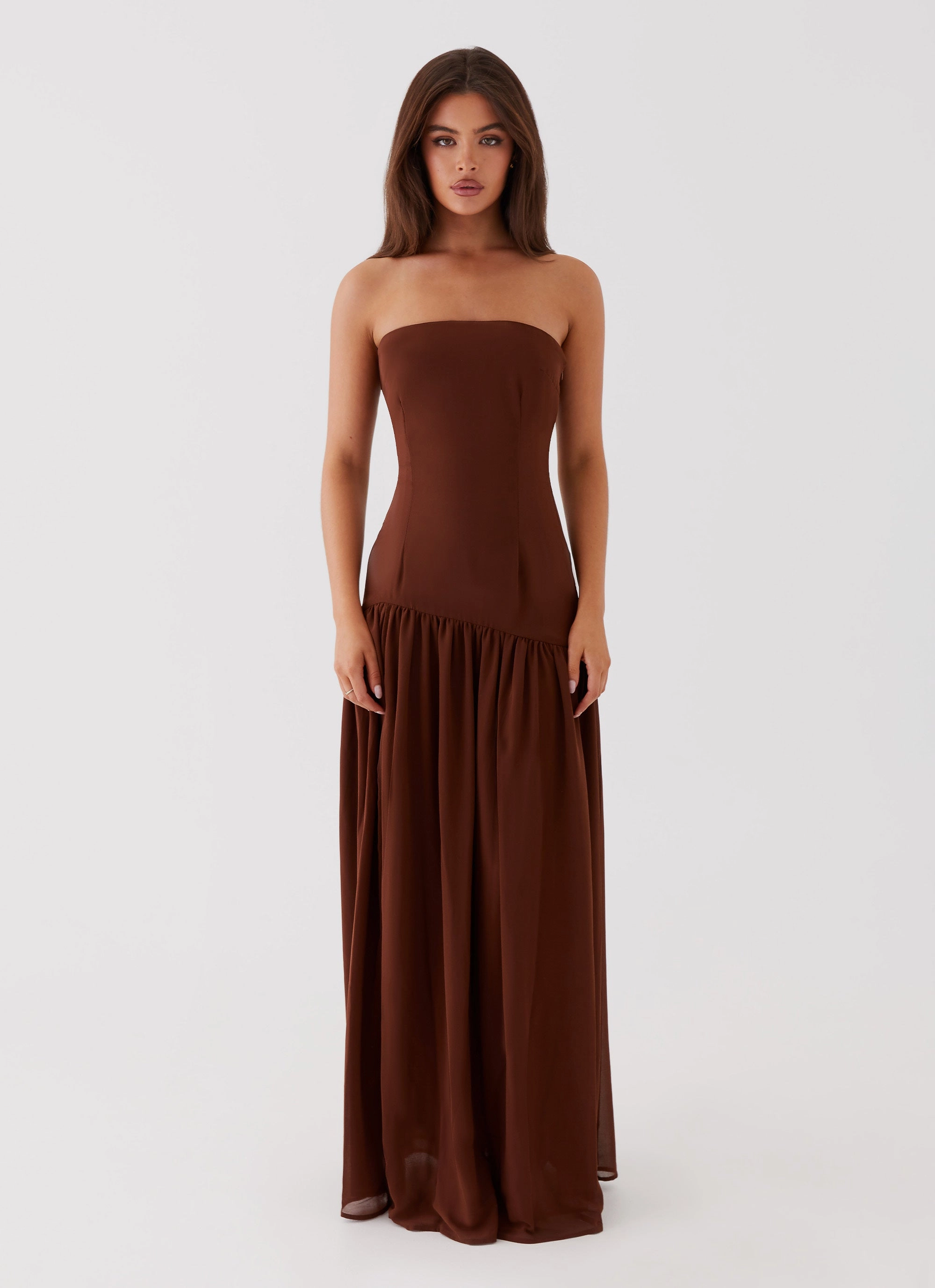 Evening Ready Eden Strapless Maxi Dress - Brown