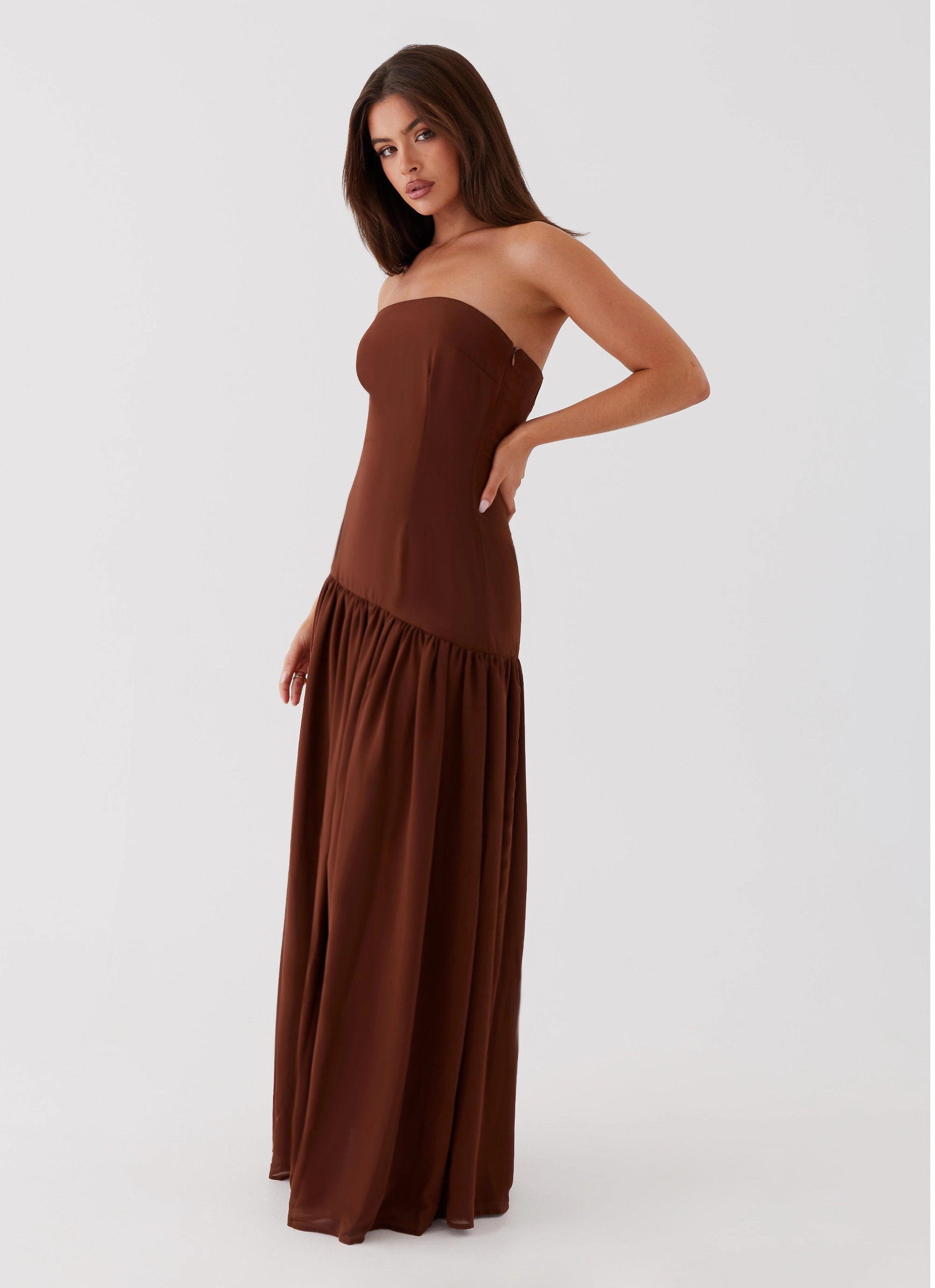 Premium Material Casual Comfort Eden Strapless Maxi Dress - Brown