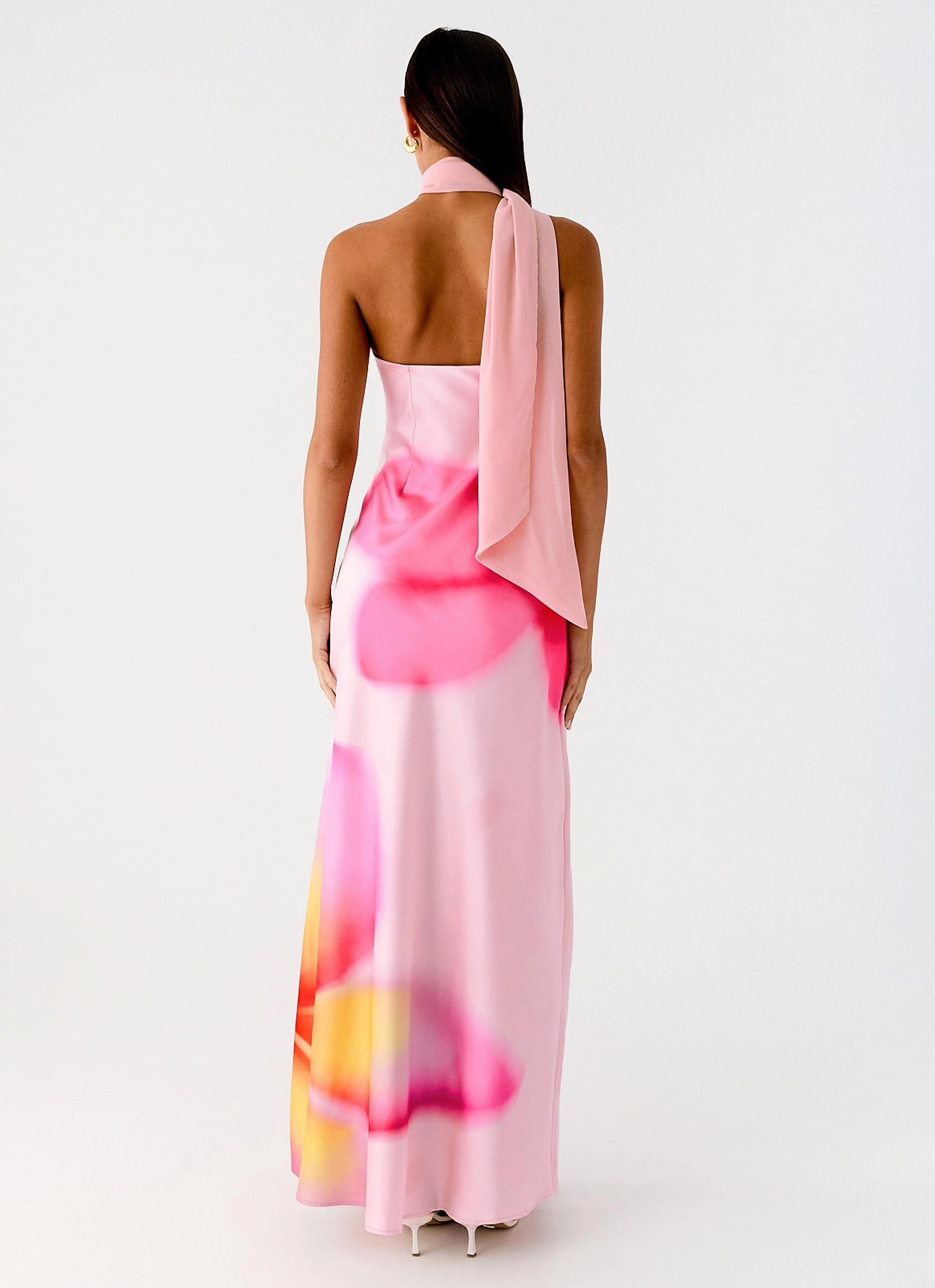 Chic Design Comfy Fit Wear Isa Scarf Satin Maxi Dress - Frangipani Pink