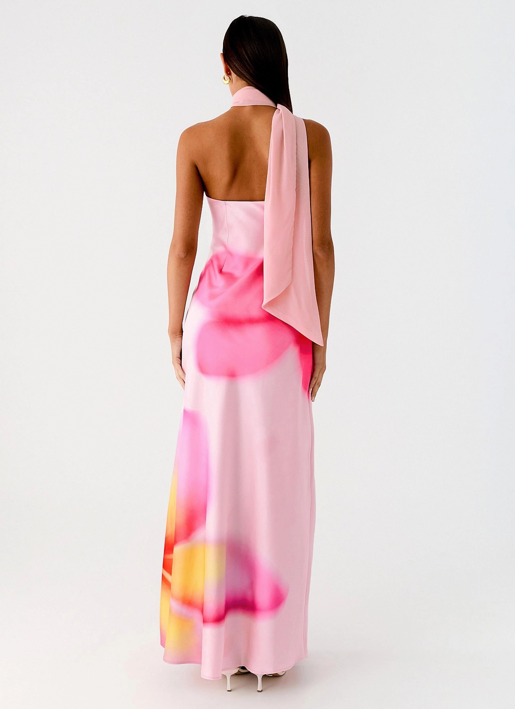 Isa Scarf Satin Maxi Dress - Frangipani Pink Stylish Wear