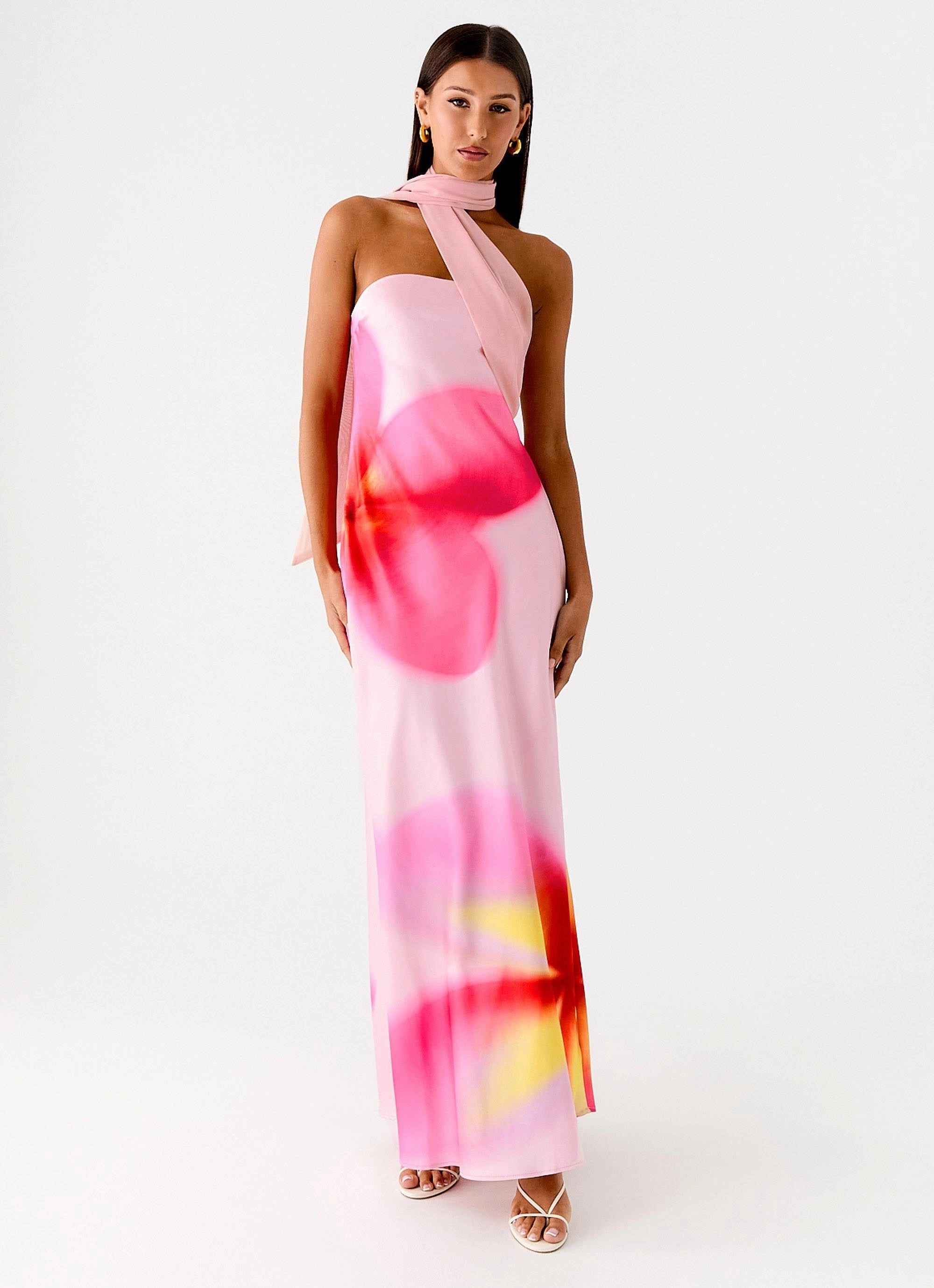 Soft Finish Isa Scarf Satin Maxi Dress - Frangipani Pink