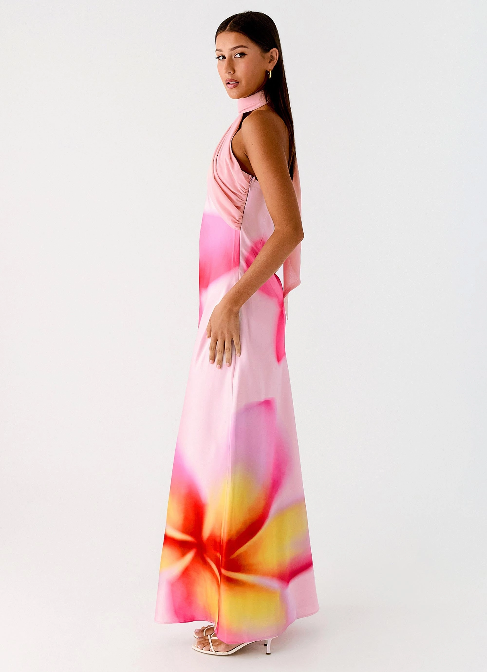 Isa Scarf Satin Maxi Dress - Frangipani Pink Classic and Chic Evening Glow