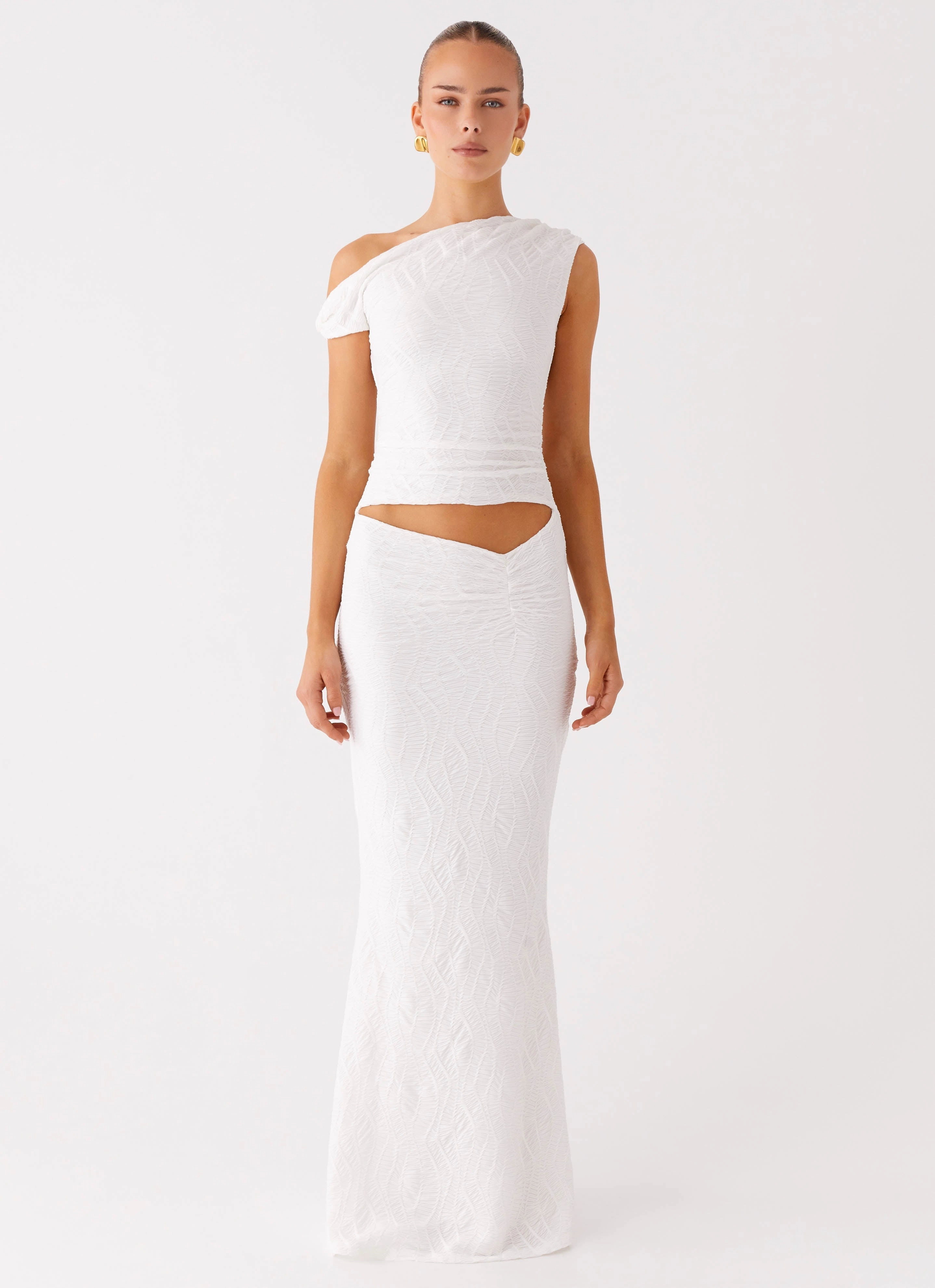 Daily Form Classic Wardrobe Piece Galantis One Shoulder Maxi Dress - White