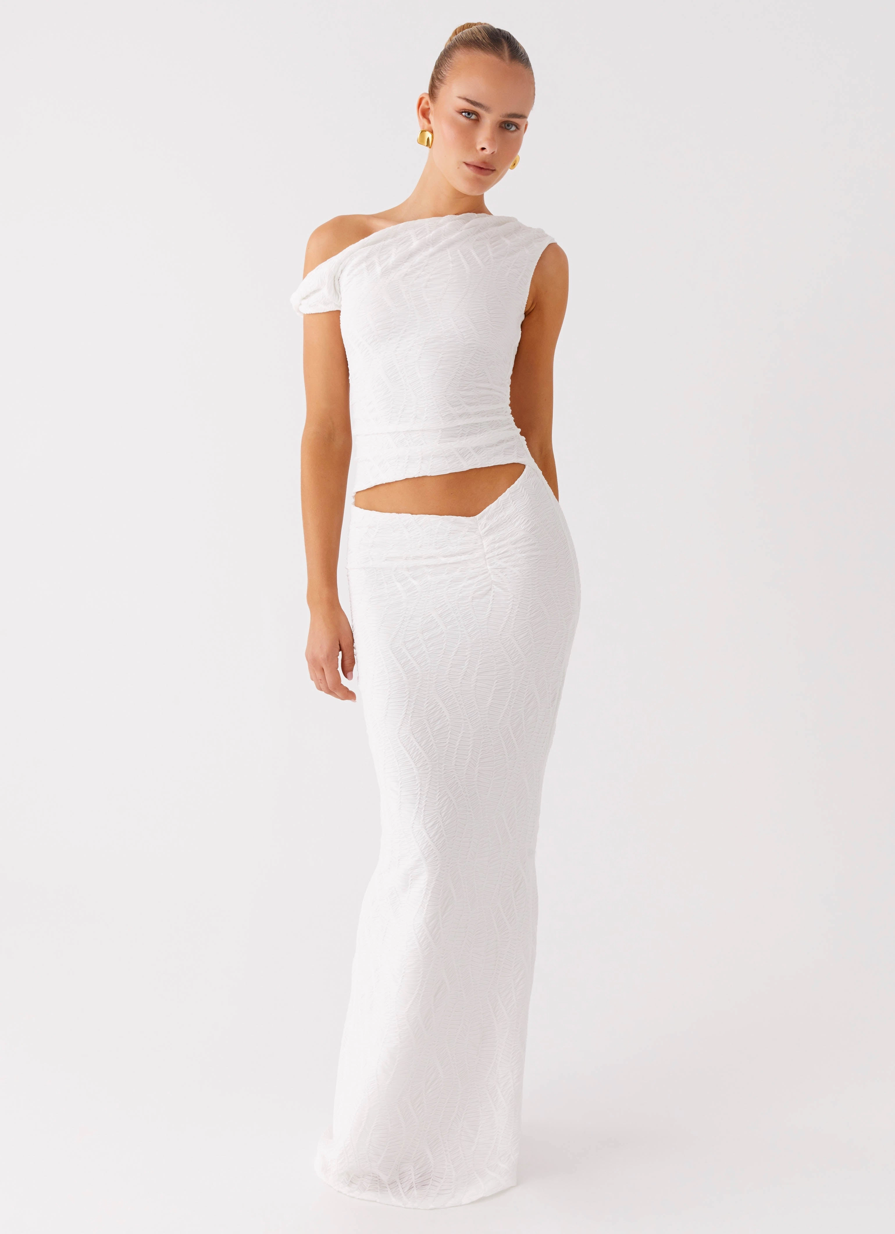 Casual weekend dress Basic Warm Galantis One Shoulder Maxi Dress - White