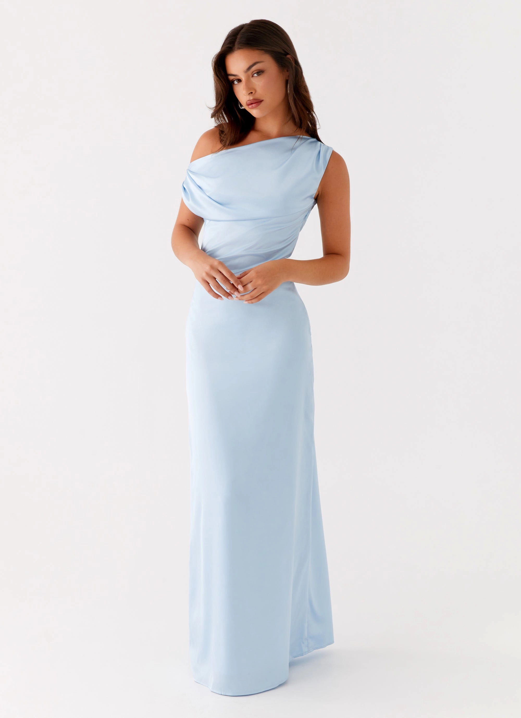 Heart Of Glass Satin Maxi Dress - Blue Pure Fabric Street Casual