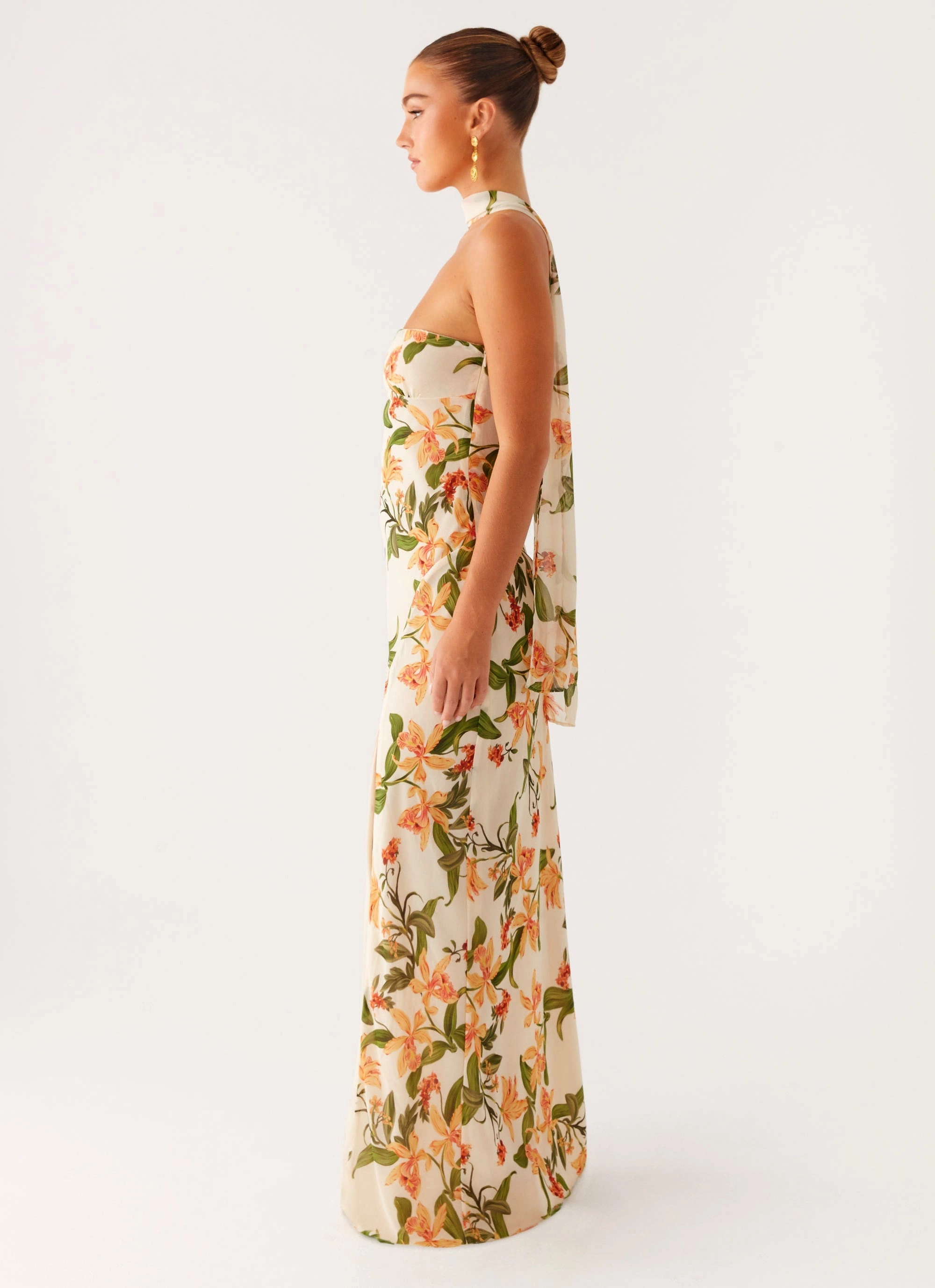 Gali Strapless Maxi Dress - Floral Print Sheer Panel Boho Aesthetic