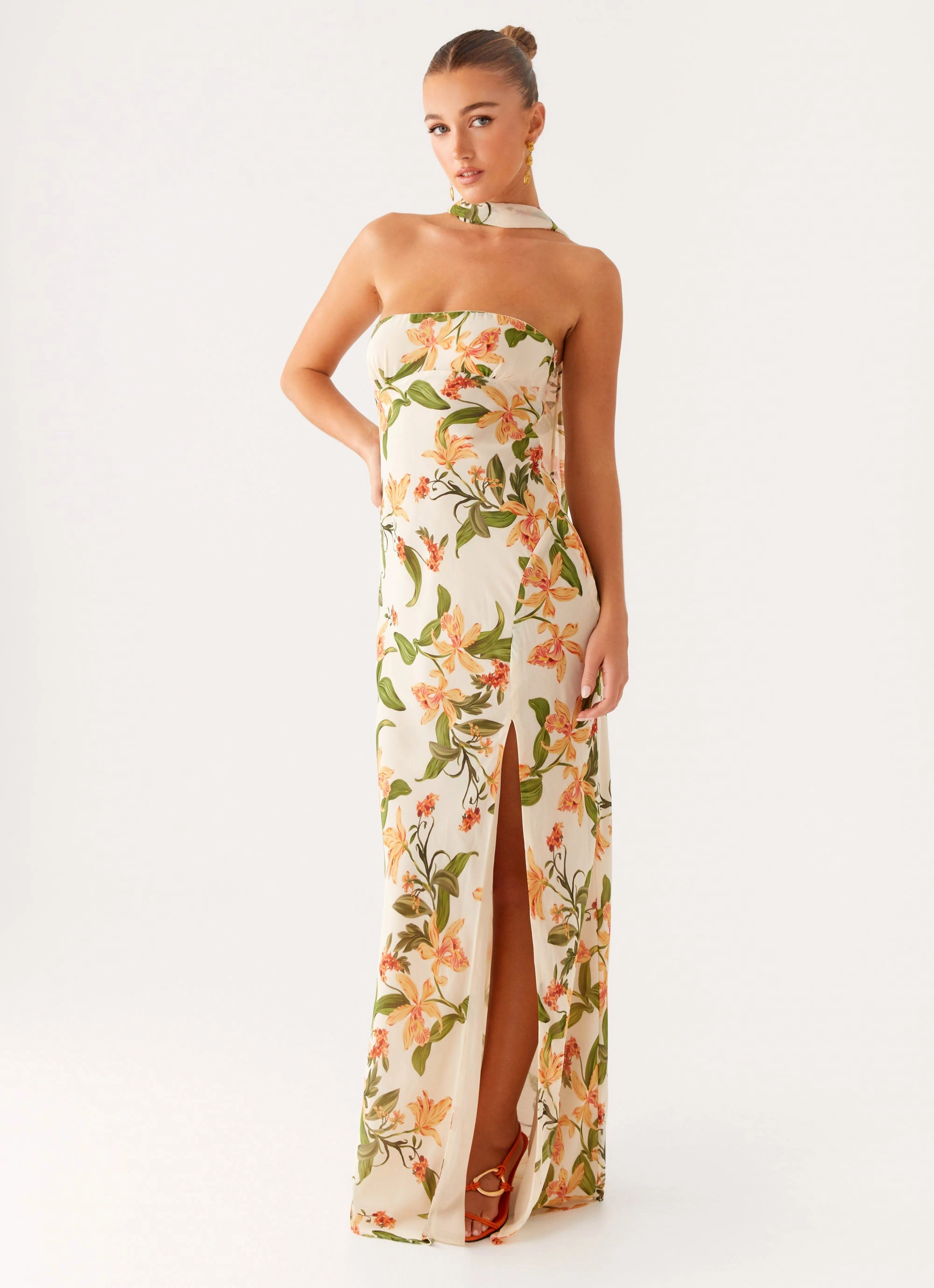Gali Strapless Maxi Dress - Floral Print Low-Waist Texture Soft