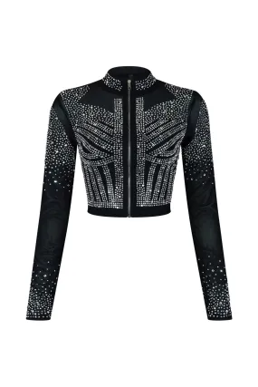 Galore Rhinestone Mesh Top AntiBacterial Coating Tailored Placket