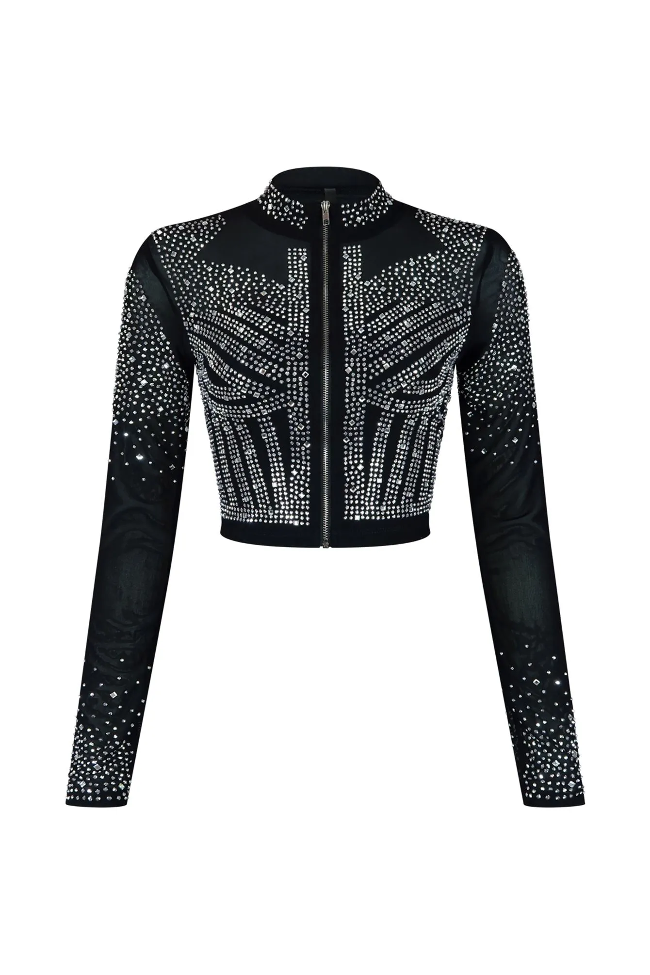 Galore Rhinestone Mesh Top Reinforced Shoulder Panels