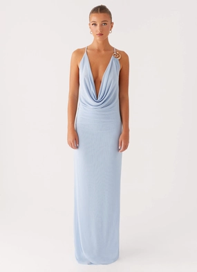 Game Player Maxi Dress - Blue Light Soft Sleek Piece