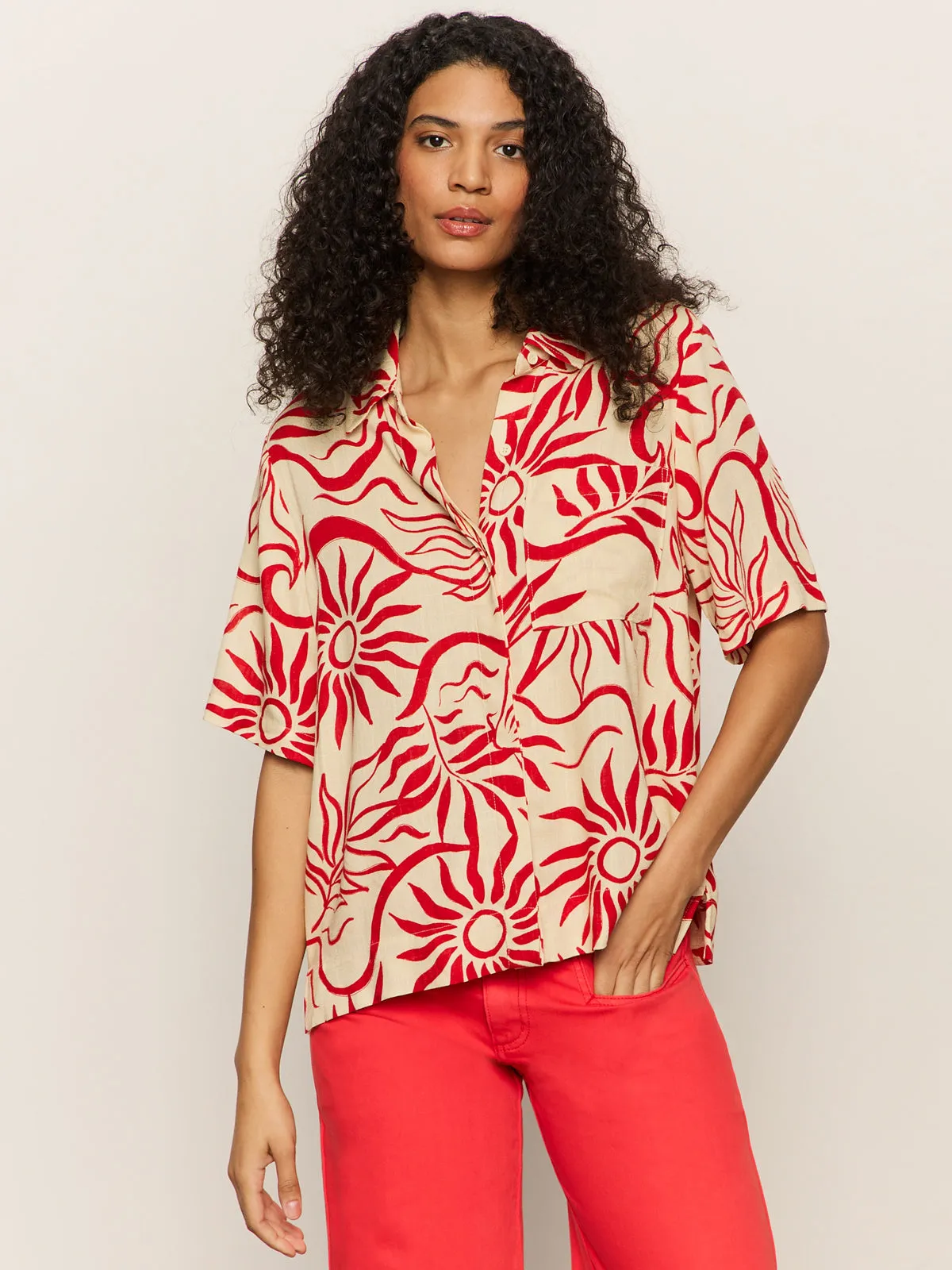 Four Way Stretch Fabric Relaxed Vacation Shirt Sunny Riviera
