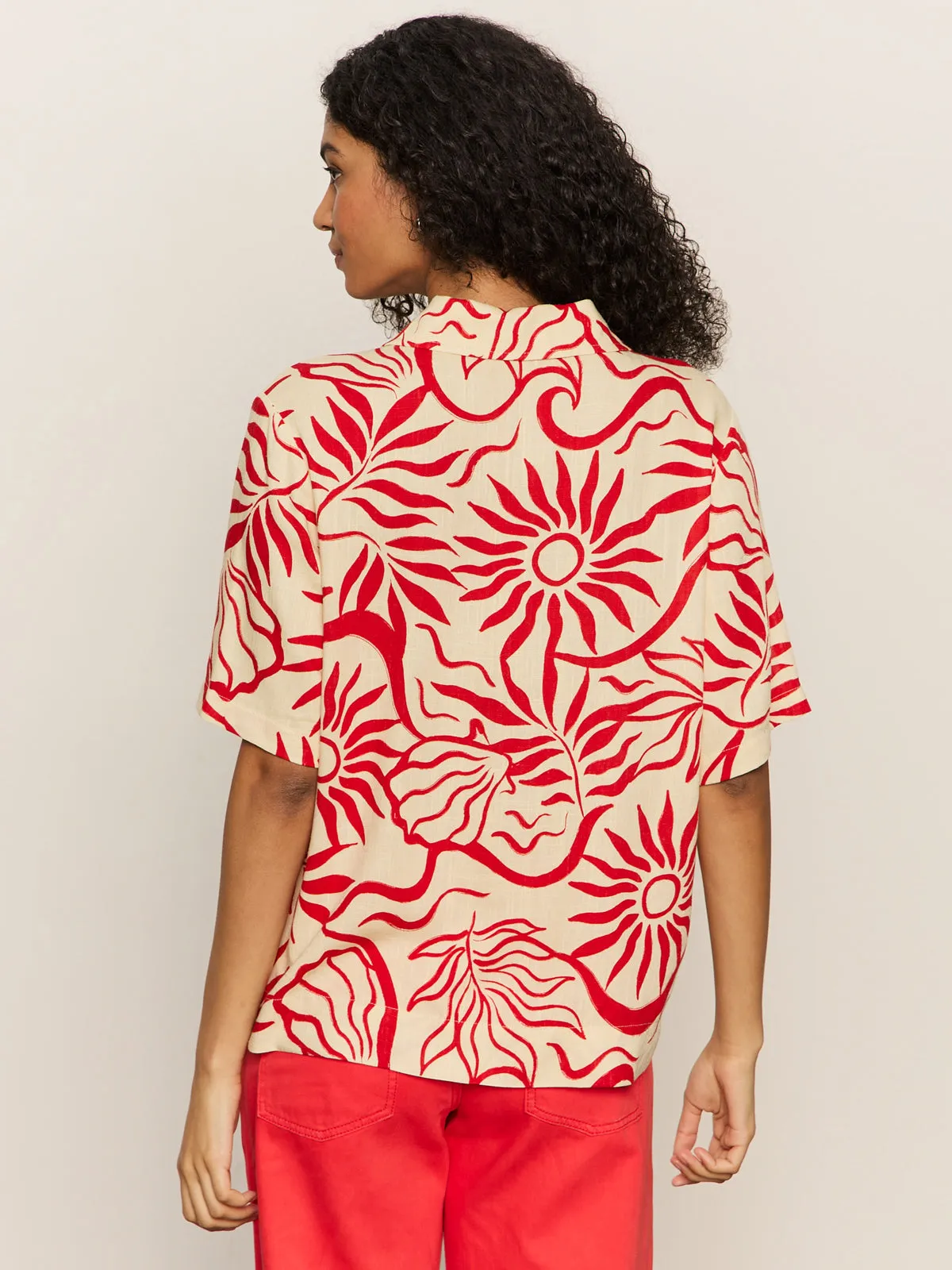 Contrast Stitch Accent RawHemDetail Relaxed Vacation Shirt Sunny Riviera