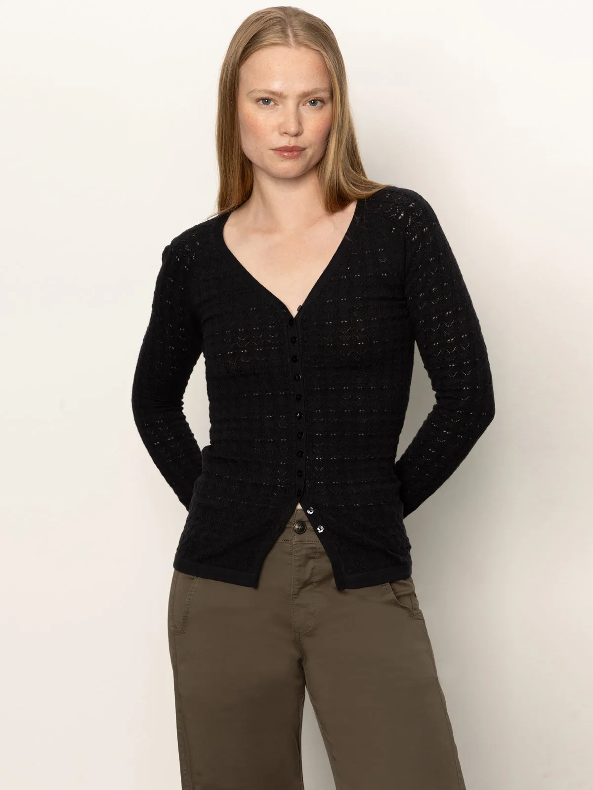 Fitted Raglan Cardi Black Flexible Knit